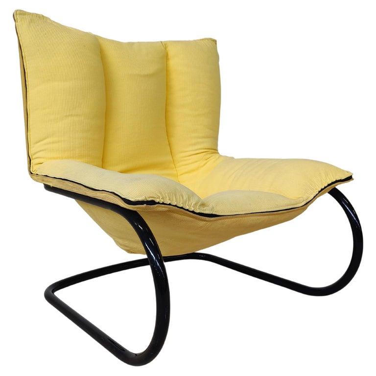 Late 20th Century Mid-Century Modern Pair of Yellow Armchairs, Italy, 1970s - Original Fabric For Sale
