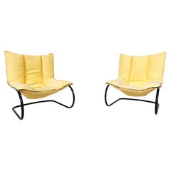 Pareja de sillones amarillos modernos de mediados de siglo, Italia, años 70 - Tela original