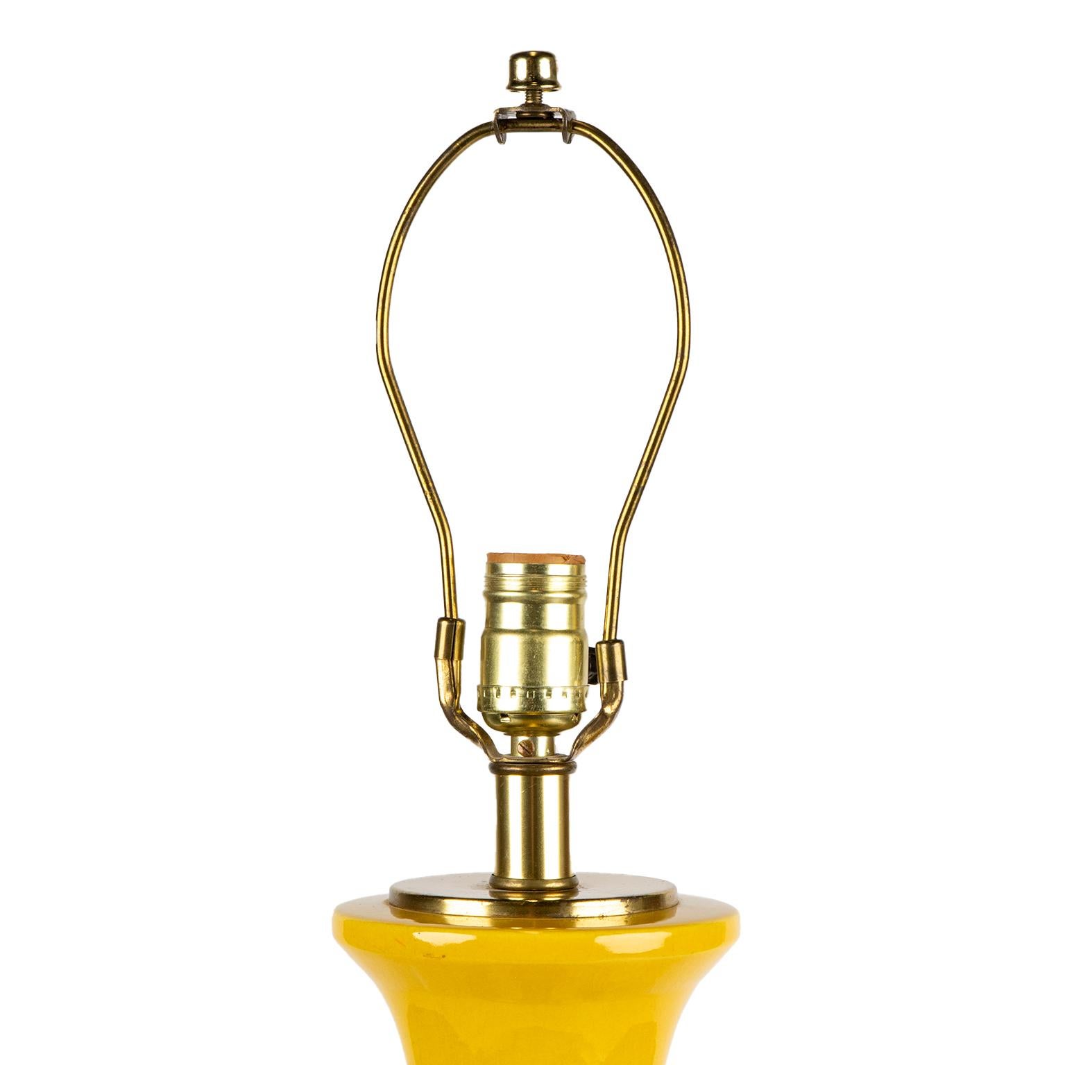 Mid-Century Modern Mid Century Modern Pair of Yellow Ceramic Table Lamps, USA For Sale