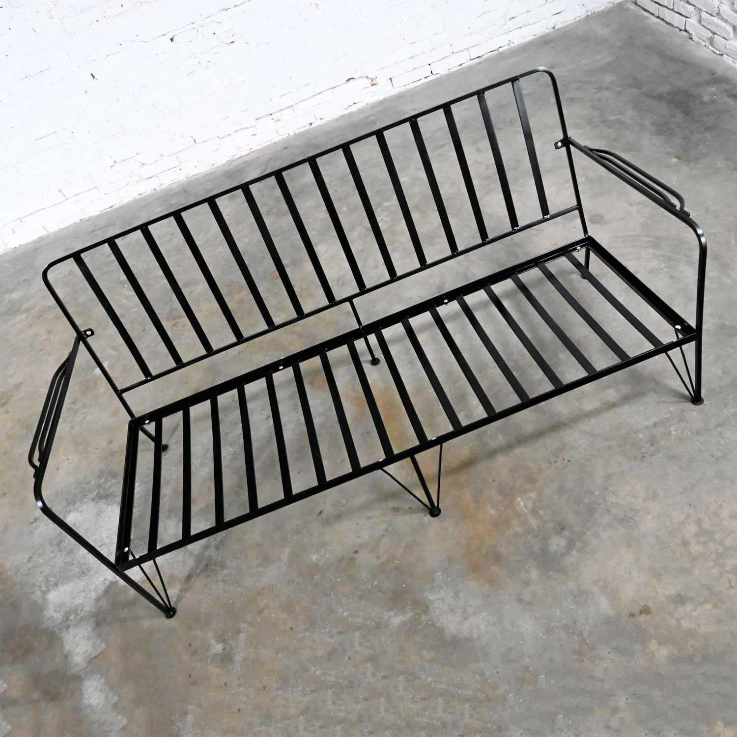 20th Century Mid-Century Modern Pair Painted Black Wrought Iron Outdoor Settees Frames Only