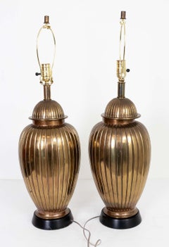 Mid-Century Modern Ribbed Brass Table Lamps, 20th Century Design