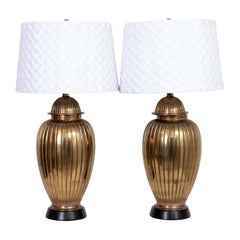 Mid-Century Modern Ribbed Brass Table Lamps, 20th Century Design