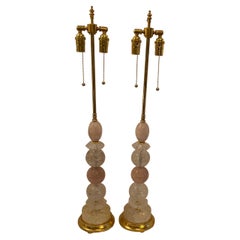 Mid-Century Modern Pair Rock Crystal Pink Quartz Gilt Wood Baguès Table Lamps