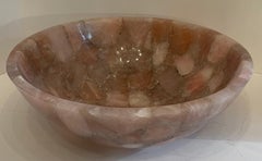 Mid-Century Modern Pair Rock Crystal Round Natural Rose Pink Quartz Centerpiece