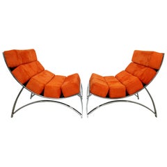 Mid-Century Modern Pair Sculptural Chrome Lounge Chairs 1970s Panton Brueton Era