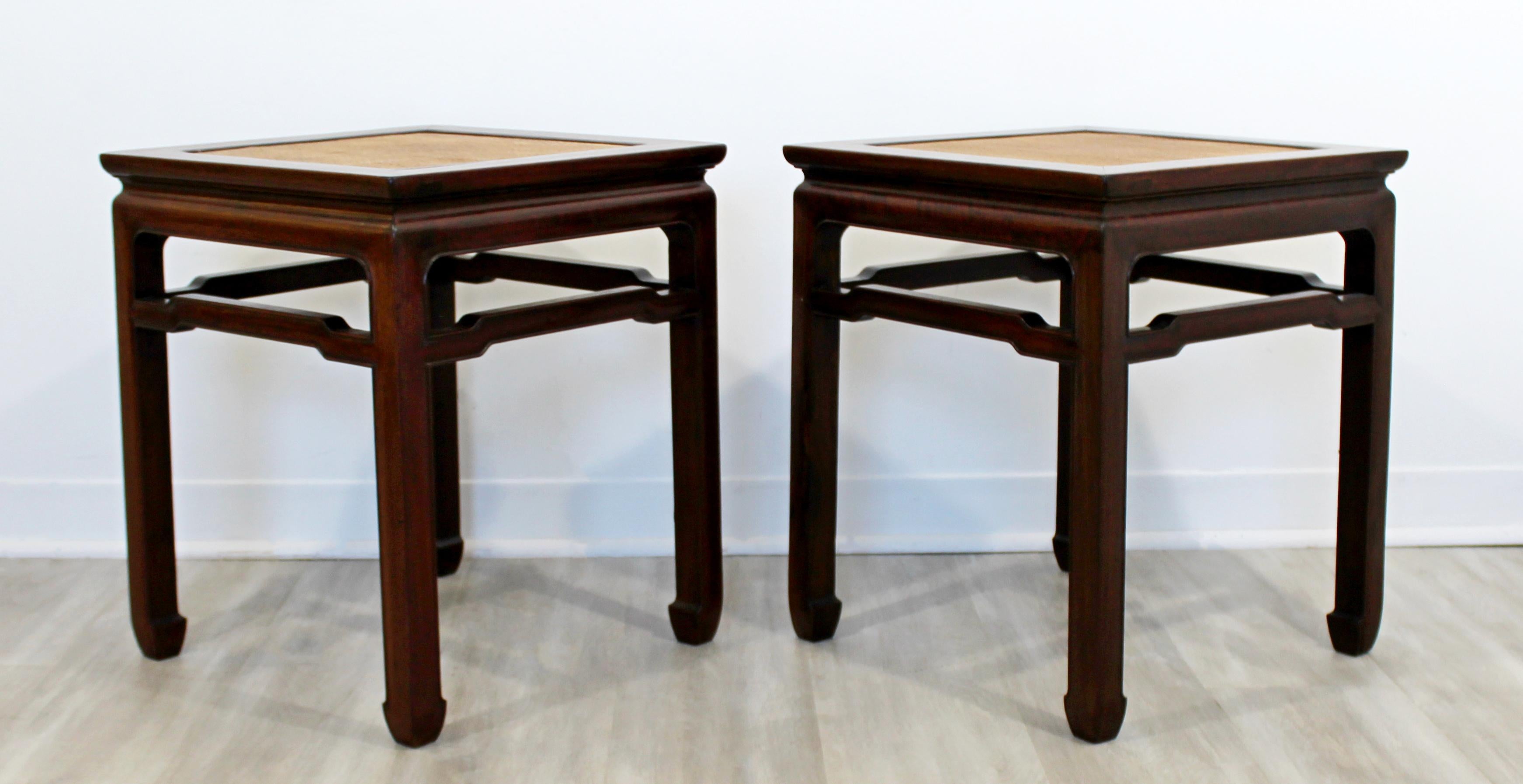 Mid-Century Modern Pair of Sculptural Oriental Wood and Cane Side End Tables In Good Condition In Keego Harbor, MI