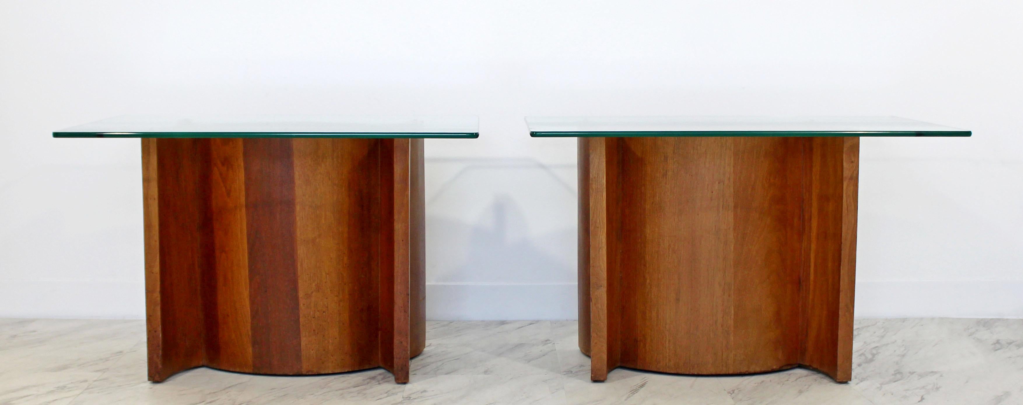 Mid-20th Century Mid-Century Modern Pair Sculptural Wood Glass Side End Tables