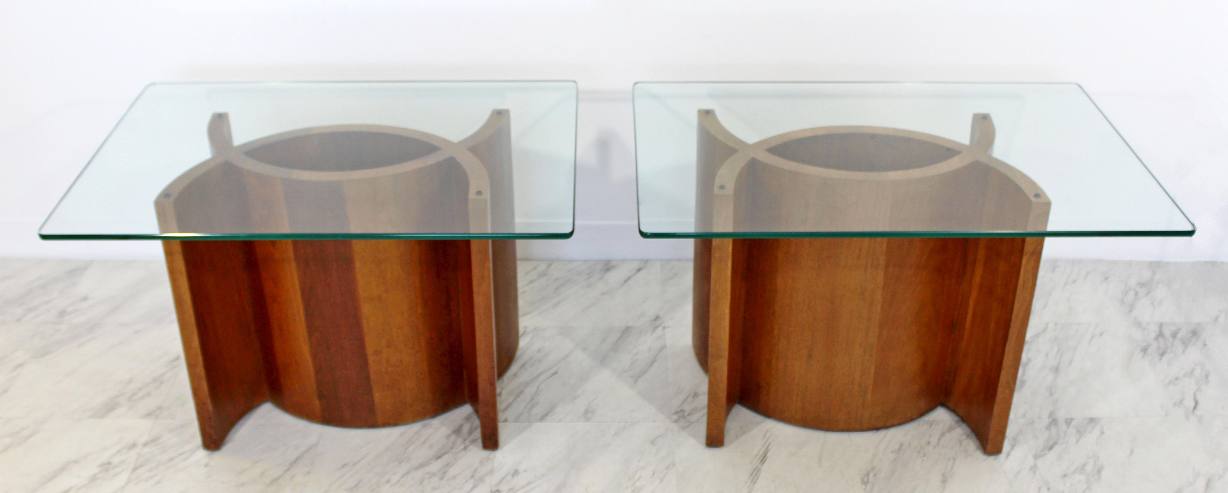 Mid-Century Modern Pair Sculptural Wood Glass Side End Tables 1