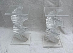 Mid Century Modern Pair Shlomi Haziza Stacked Lucite Helix Spiral Pedestals