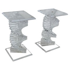 Mid Century Modern Pair Shlomi Haziza Stacked Lucite Helix Spiral Pedestals