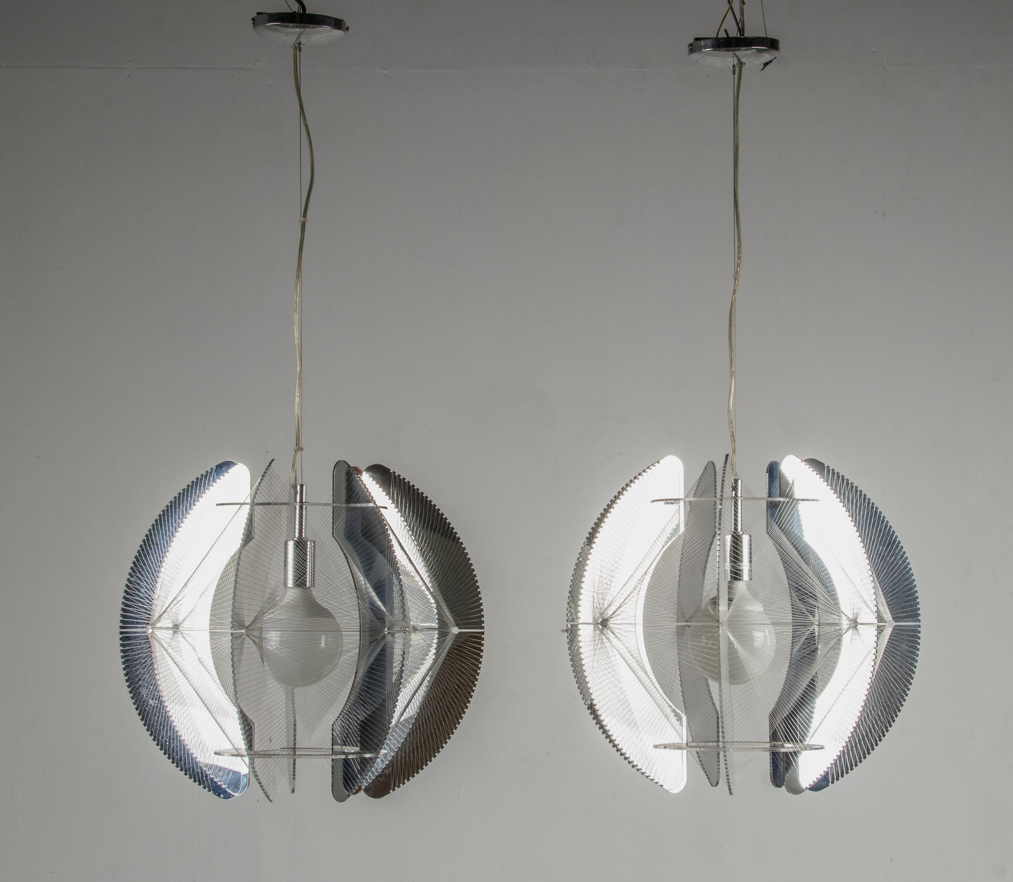 Mid-Century Modern Pair Spider Web Sompex Pendant Lamps by Paul Secon In Good Condition For Sale In Casteren, Noord-Brabant