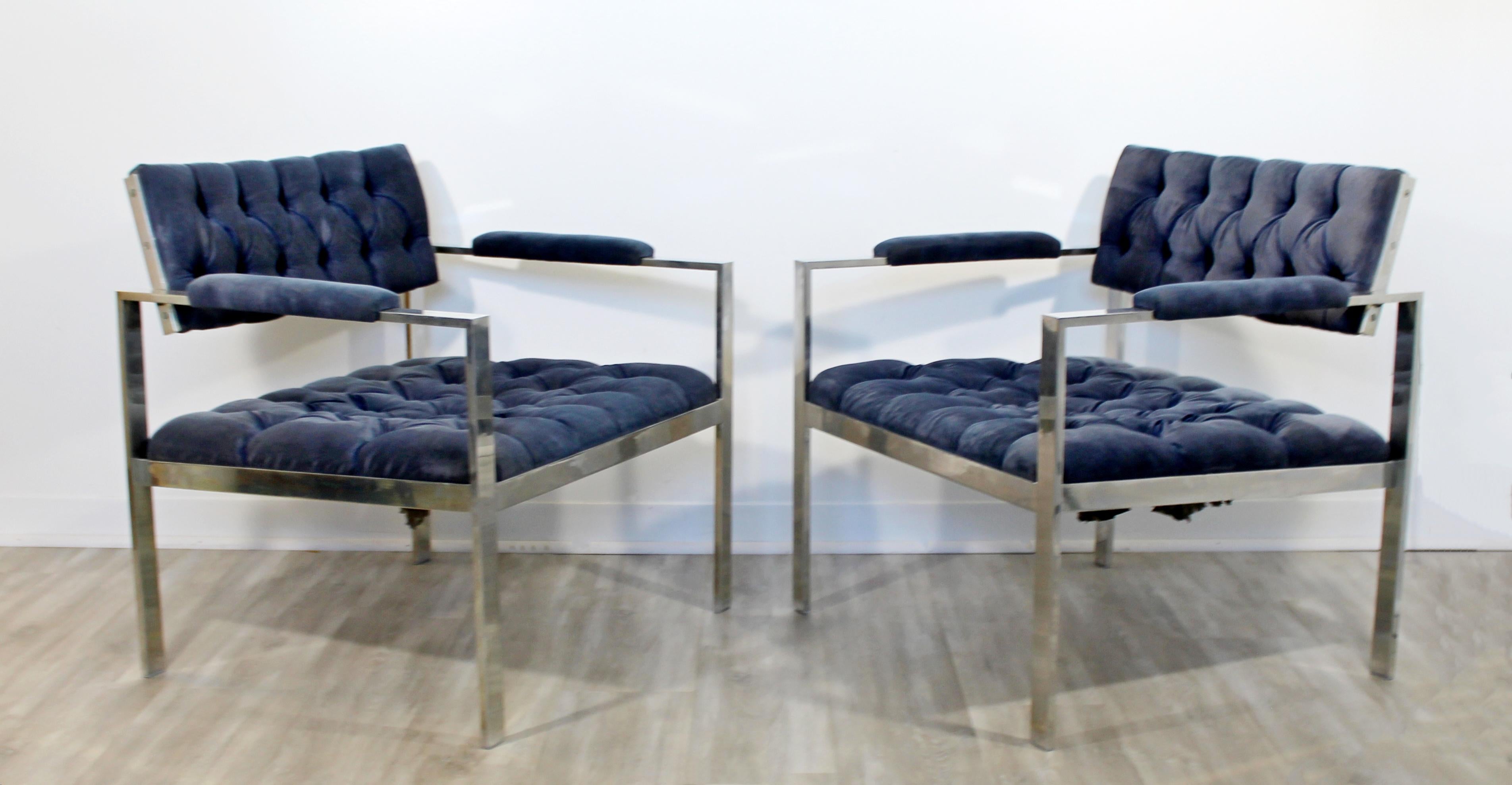 Mid-Century Modern Pair of Tufted Chrome Lounge Chairs Harvey Probber, 1970s In Good Condition In Keego Harbor, MI