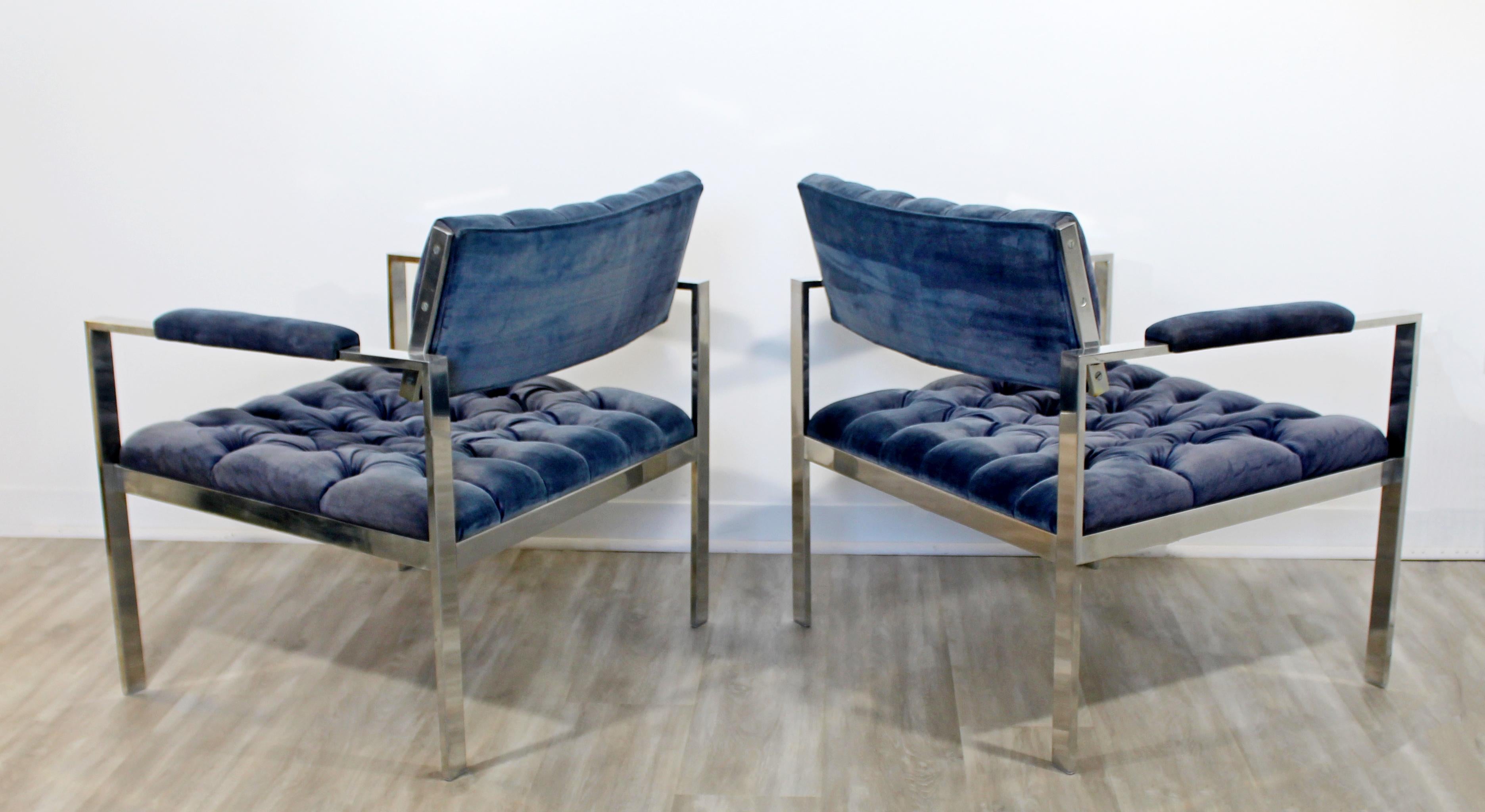 Mid-Century Modern Pair of Tufted Chrome Lounge Chairs Harvey Probber, 1970s 1