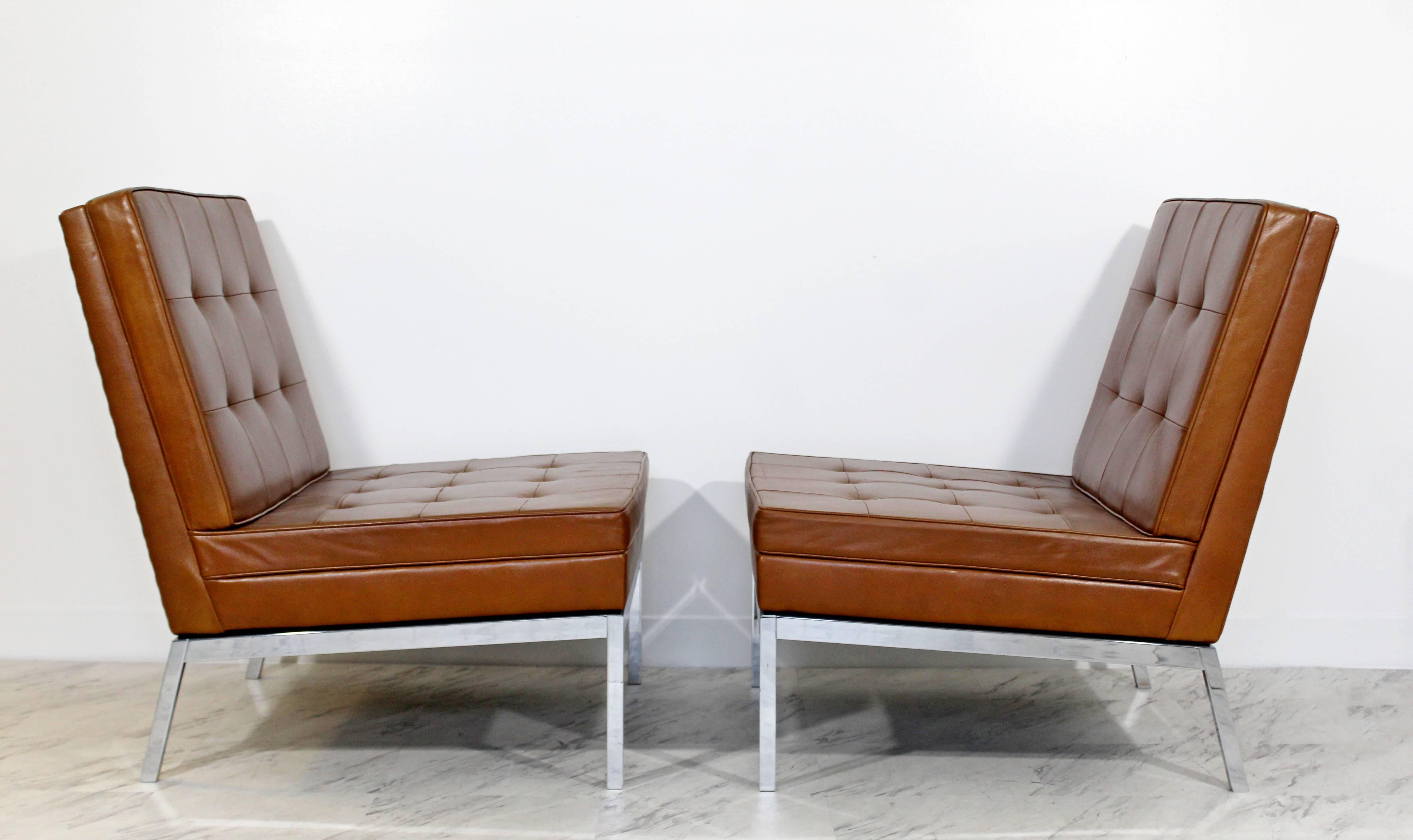 Mid-20th Century Mid-Century Modern Pair of Vintage Knoll Chrome Leather Slipper Chairs Model #65