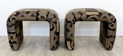 Mid-Century Modern Pair of Waterfall Benches Stools Ottomans Milo Baughman Style
