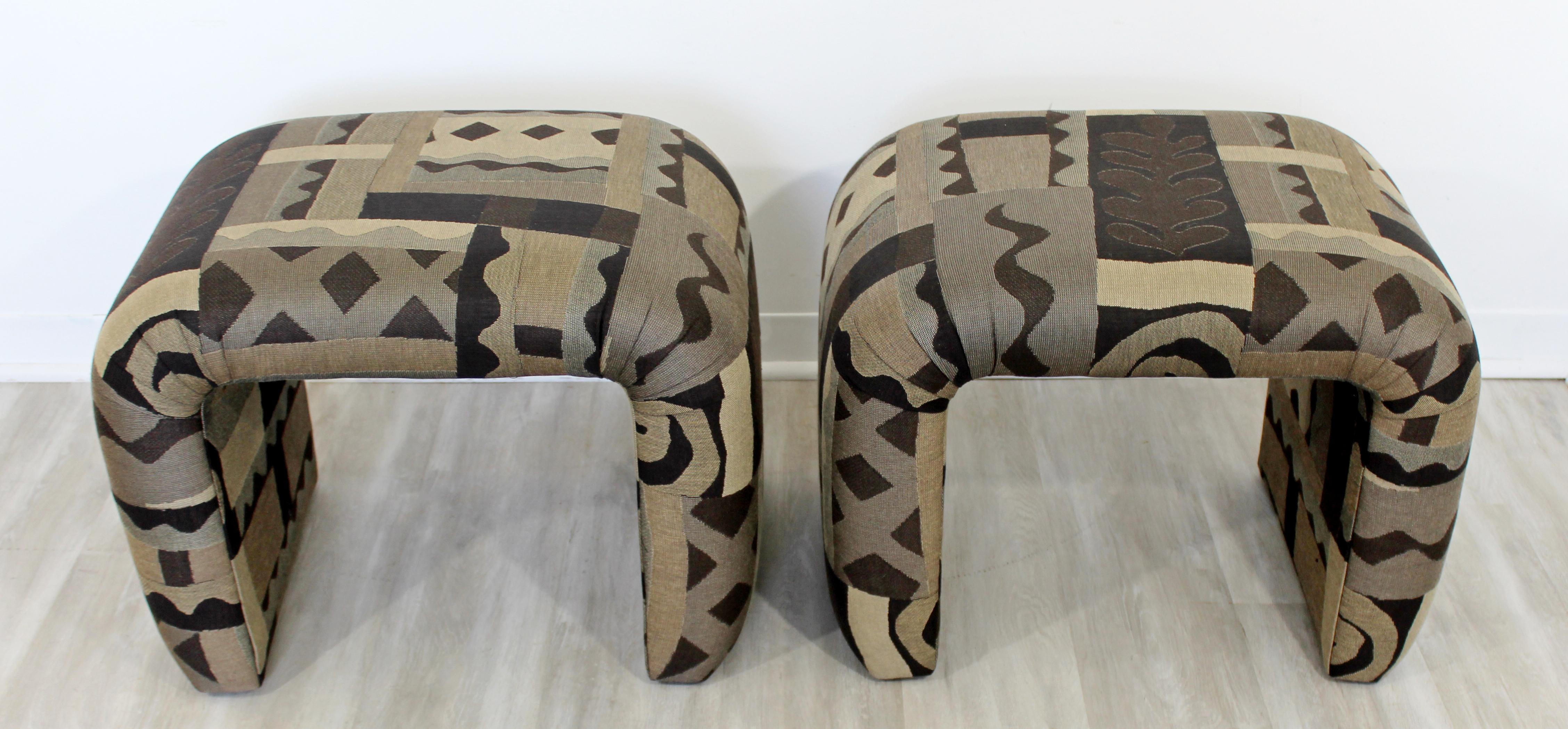 American Mid-Century Modern Pair of Waterfall Benches Stools Ottomans Milo Baughman Style