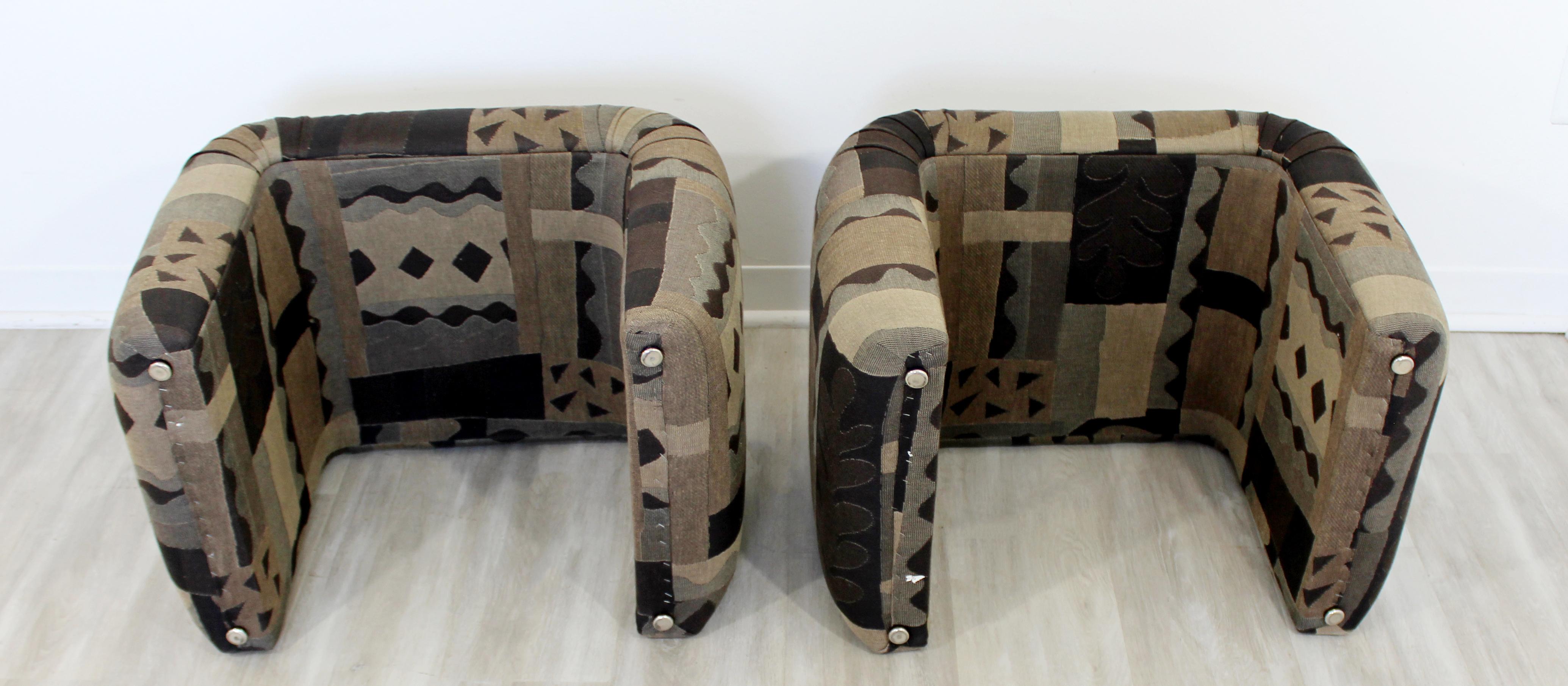 Fabric Mid-Century Modern Pair of Waterfall Benches Stools Ottomans Milo Baughman Style