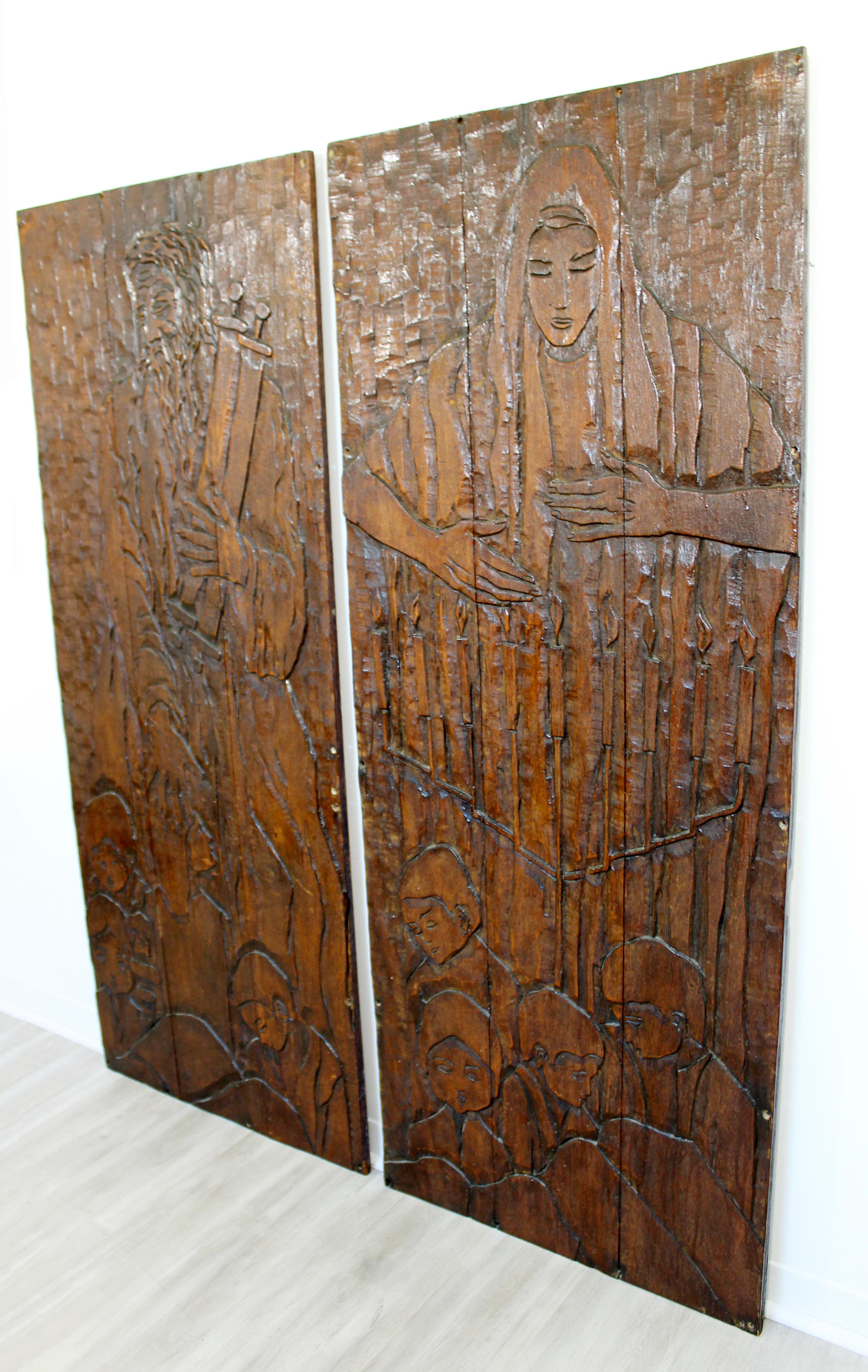 Mid-20th Century Mid-Century Modern Pair Wood Wall Art Sculpture Relief Gaugy Style Moses Meriam