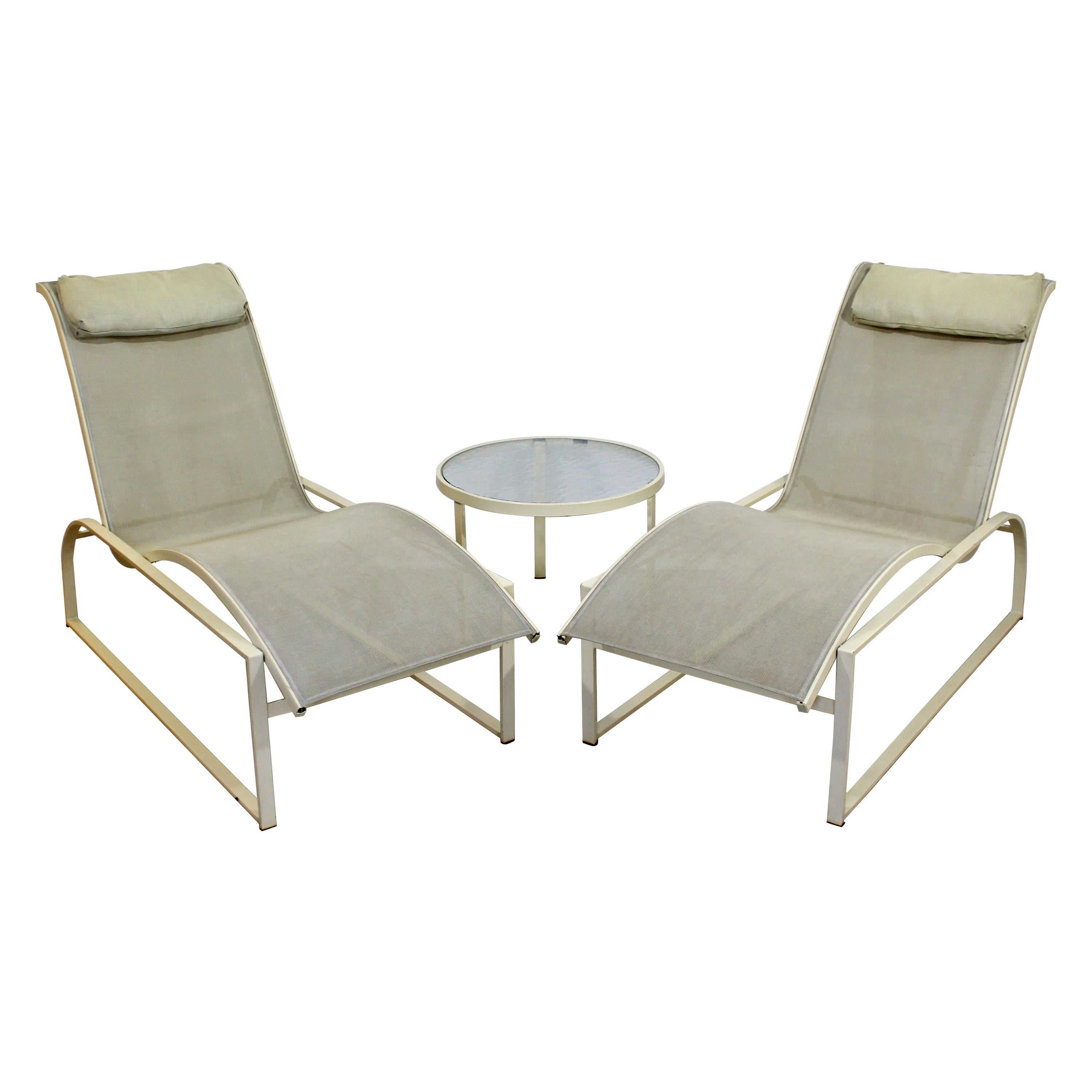 Mid-Century Modern Pair of Woodard Margarita Patio Chaise Lounge Chairs & Table