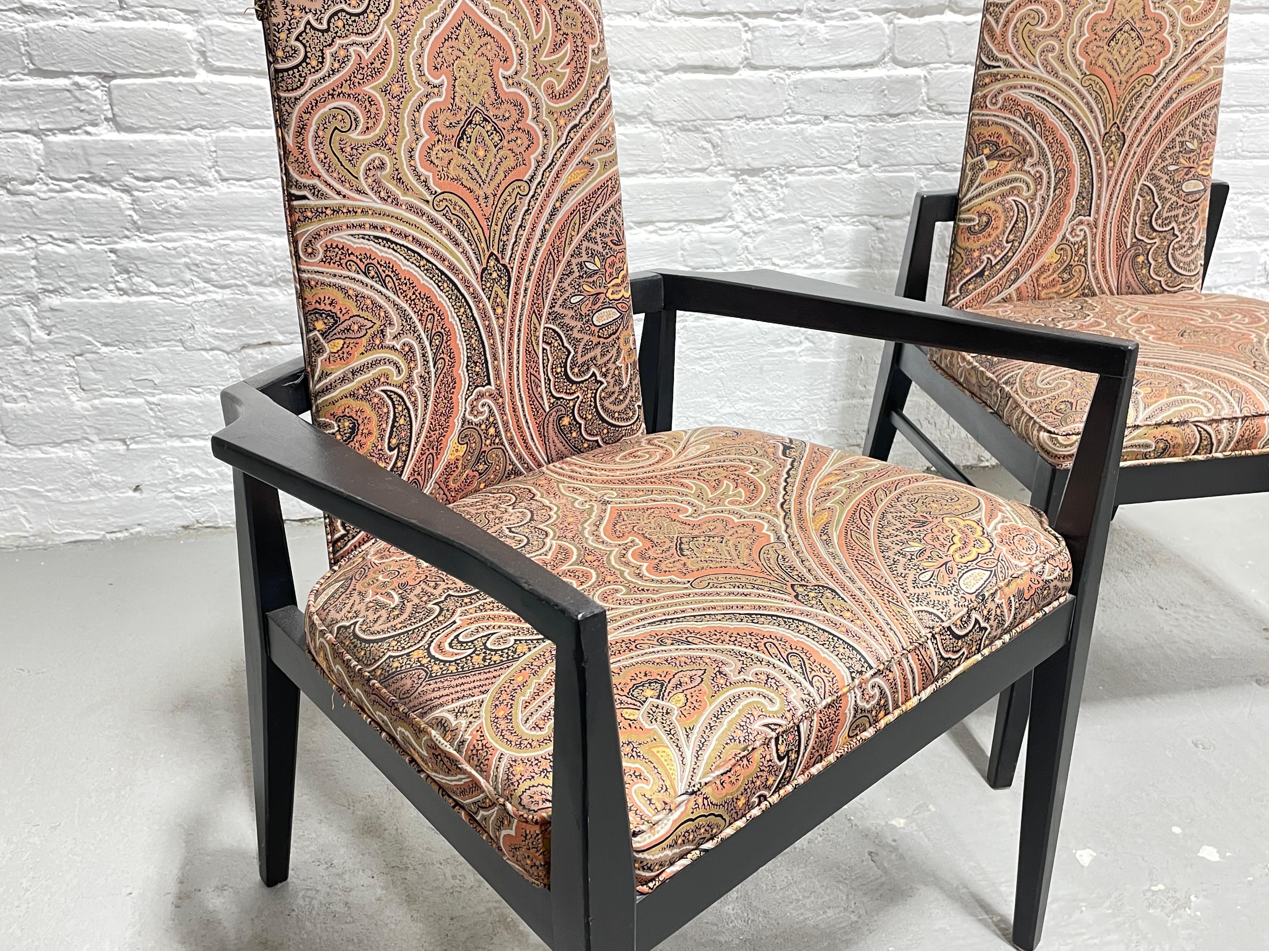 Mid-20th Century Mid-Century Modern Paisley Ebonized Chairs, Set of Three For Sale