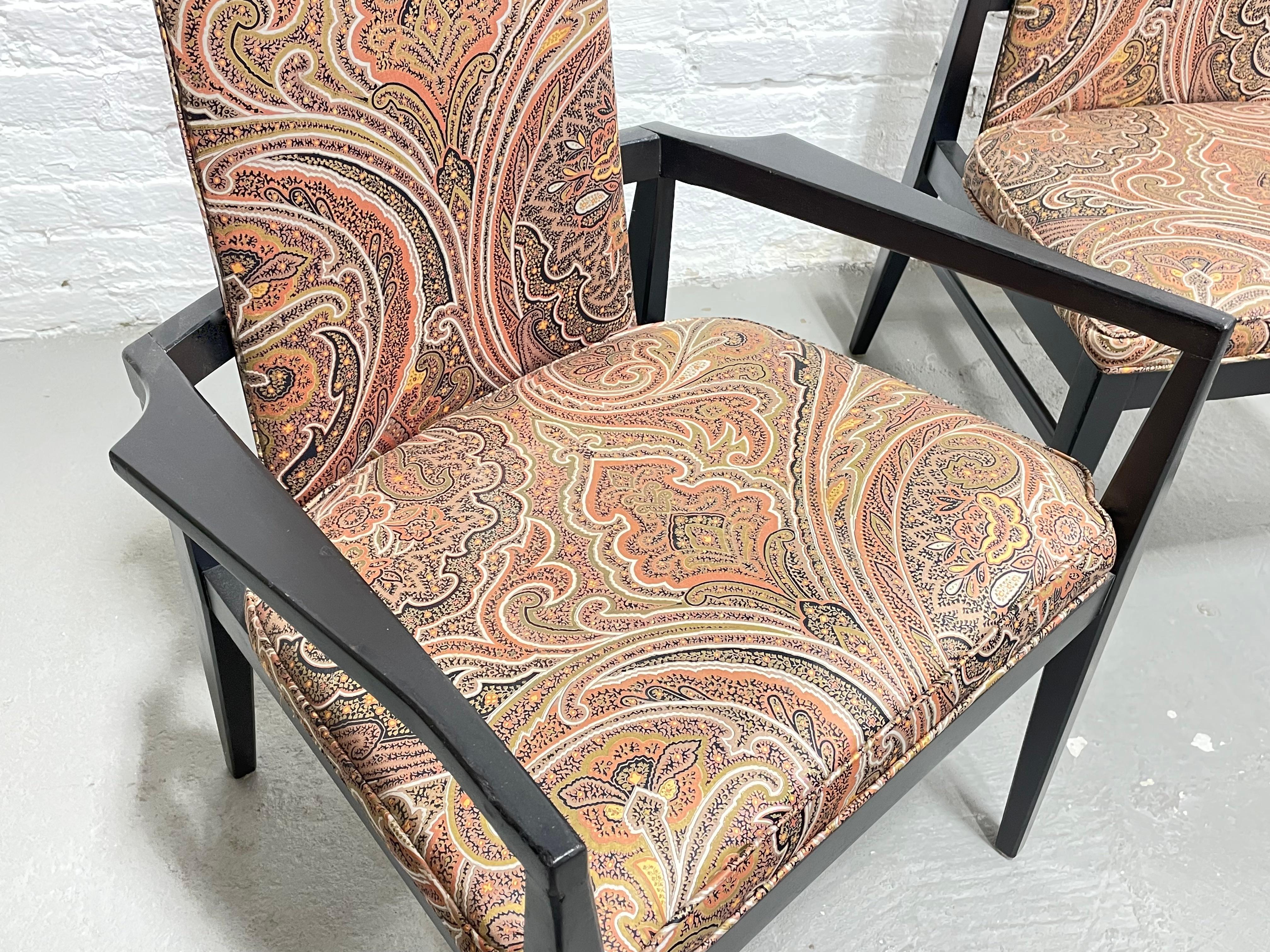 Mid-Century Modern Paisley Ebonized Chairs, Set of Three For Sale 1