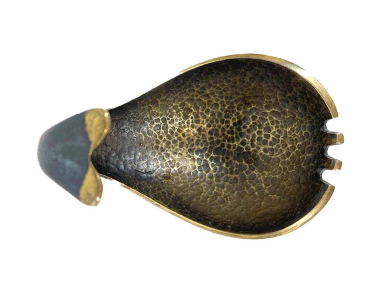 European Mid-Century Modern Pal-Bell, Patinated Cast Bronze, Stylized Whale Ashtray