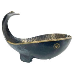 Vintage Mid-Century Modern Pal-Bell, Patinated Cast Bronze, Stylized Whale Ashtray