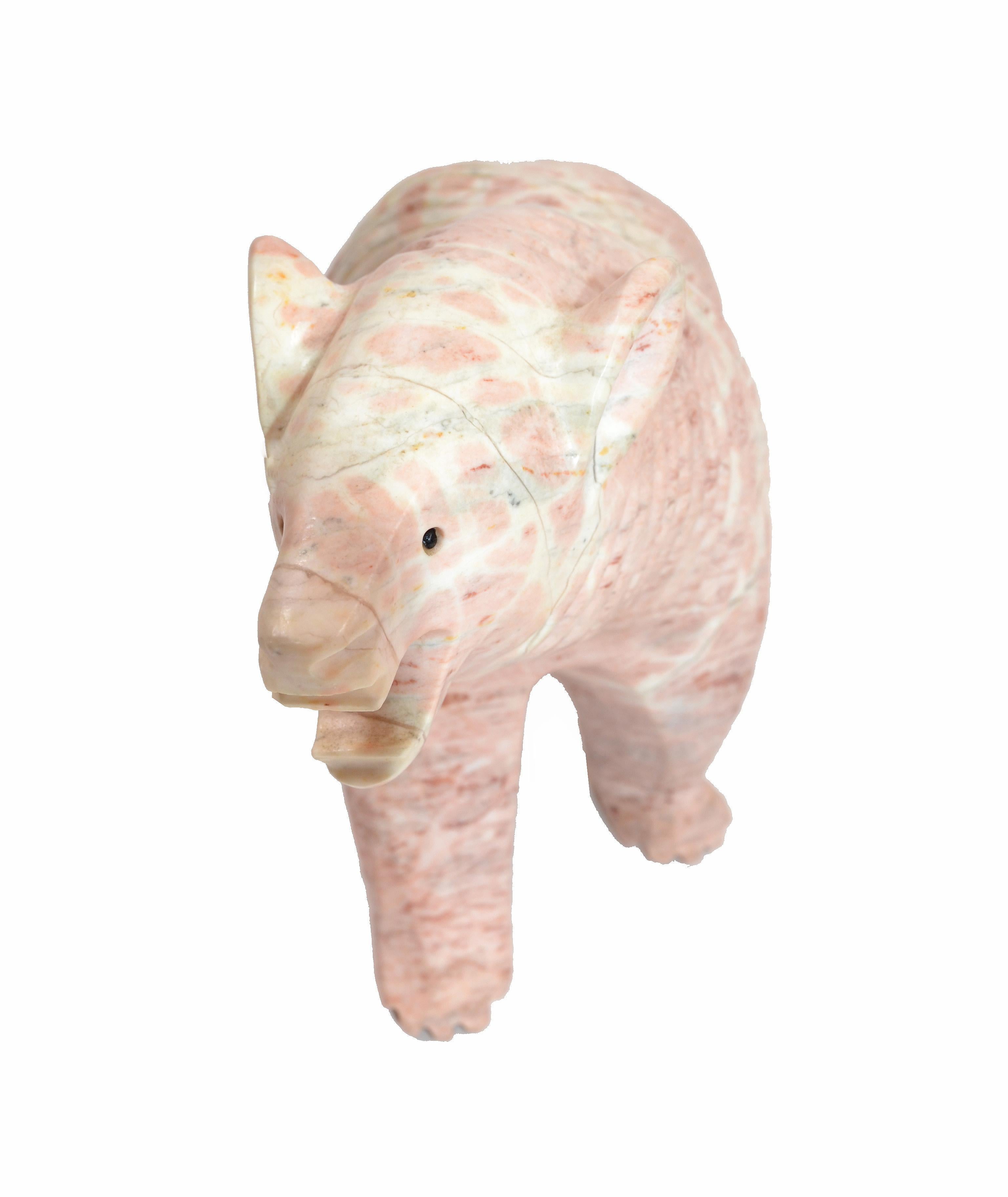 Mid-Century Modern Pale Pink Marble Polar Bear Figurine Animal Sculpture 1970 For Sale 2