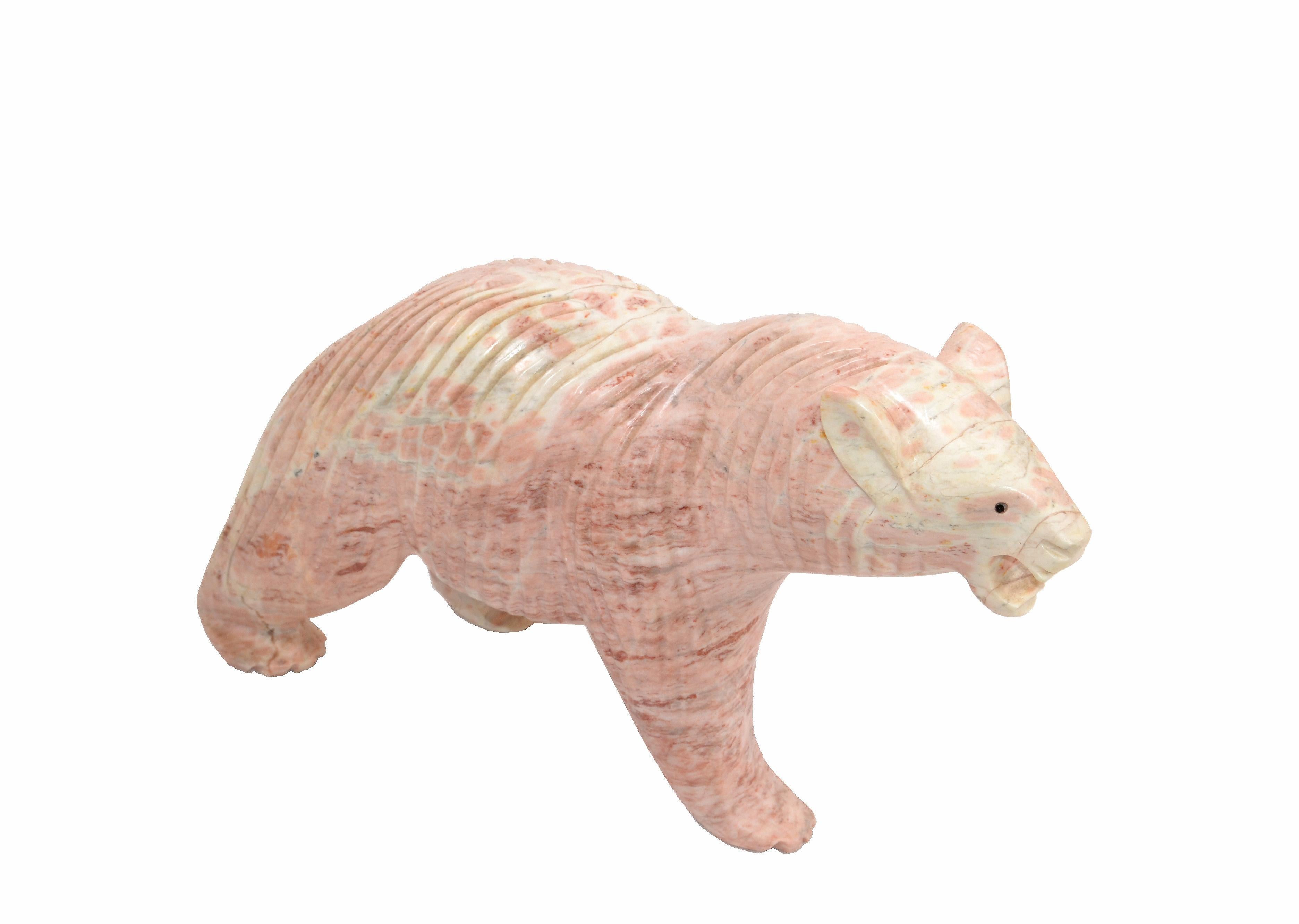 Mid-Century Modern Pale Pink Marble Polar Bear Figurine Animal Sculpture 1970 For Sale 3