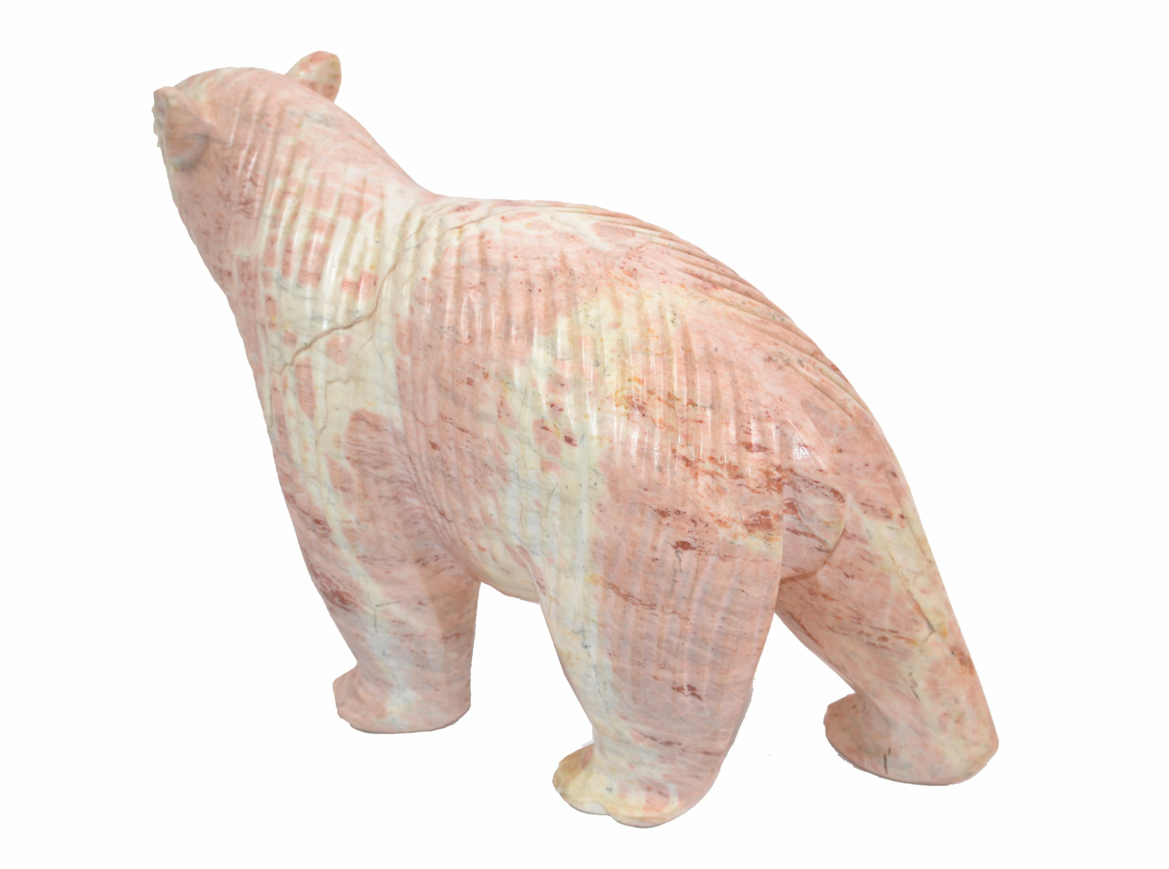 Hand-Crafted Mid-Century Modern Pale Pink Marble Polar Bear Figurine Animal Sculpture 1970 For Sale