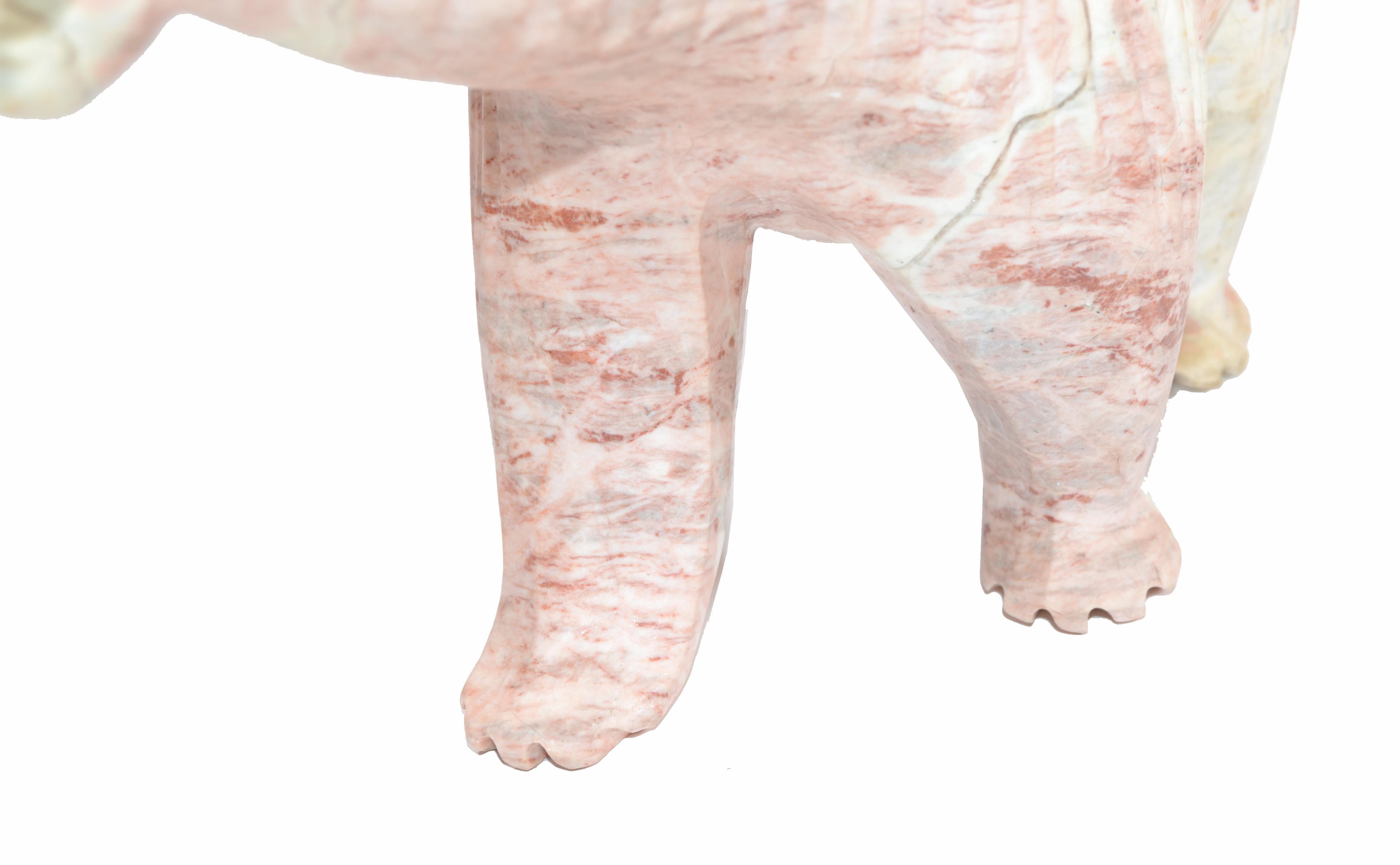 Mid-Century Modern Pale Pink Marble Polar Bear Figurine Animal Sculpture 1970 For Sale 1