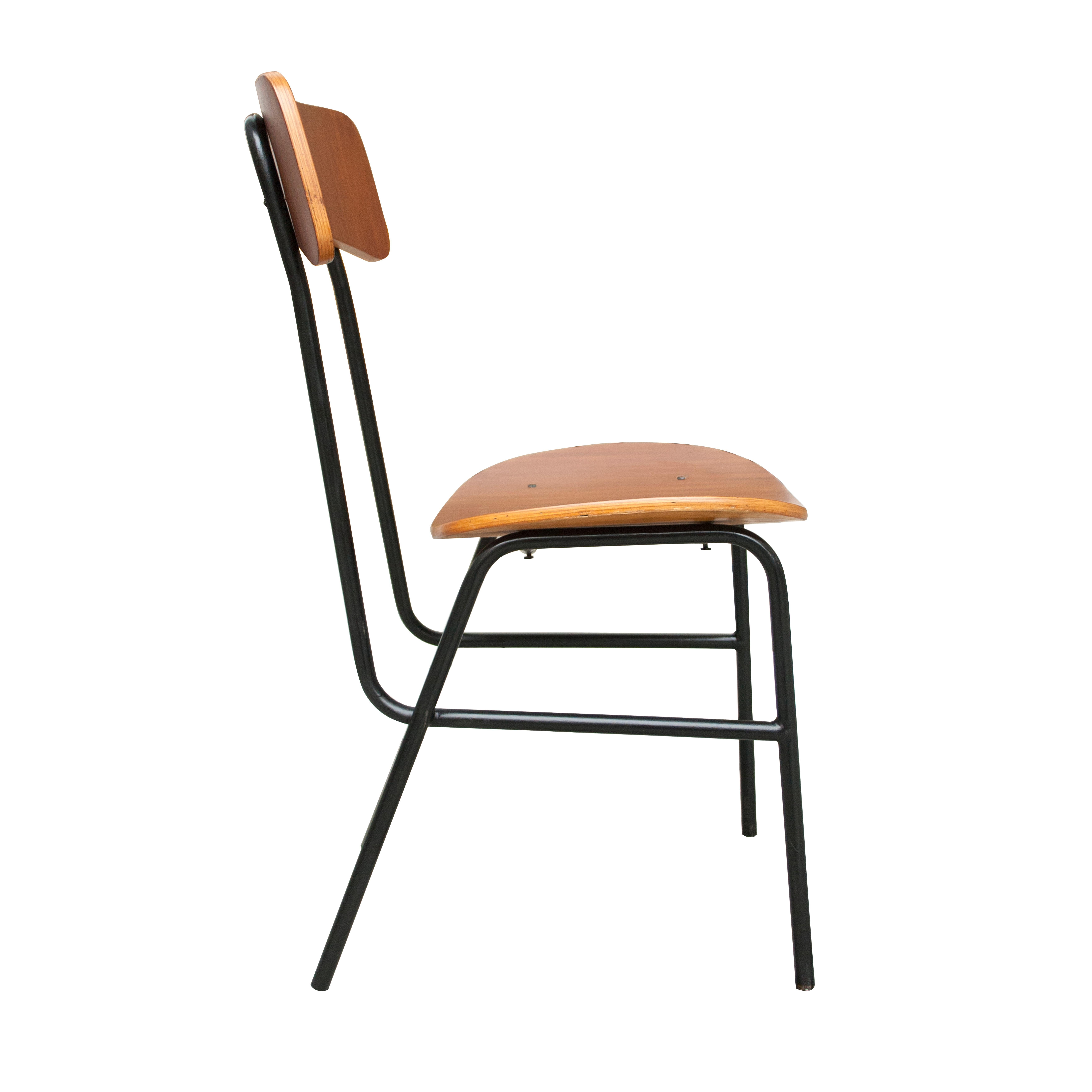 Italian Mid-Century Modern Teak Wood Chair with Metalic Structure, Italy, 1950 For Sale