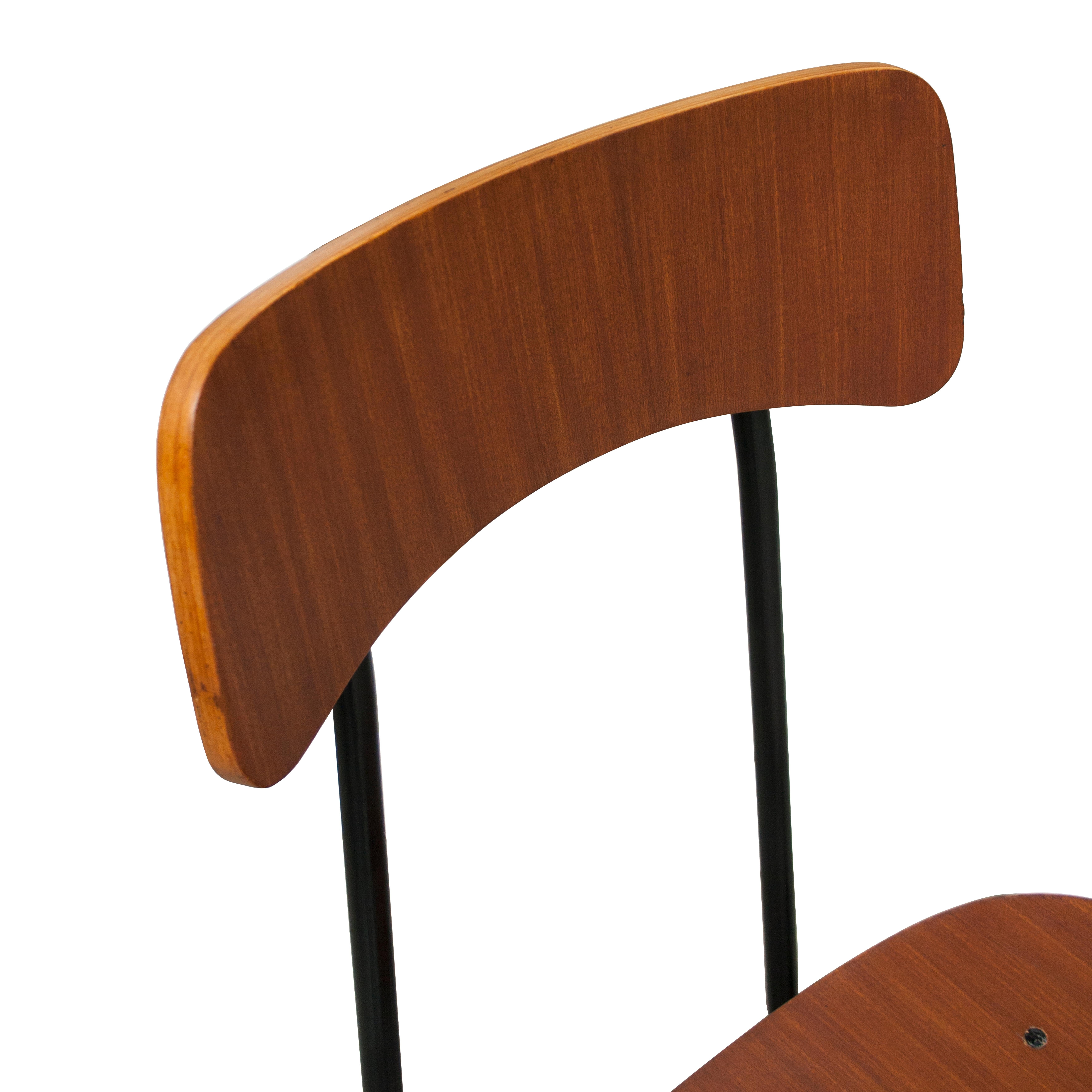 Mid-20th Century Mid-Century Modern Teak Wood Chair with Metalic Structure, Italy, 1950 For Sale