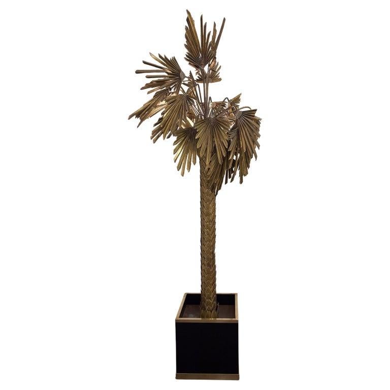 Mid-Century Modern Palm Floor Lamp, Brass, 1970s finales del siglo XX en venta