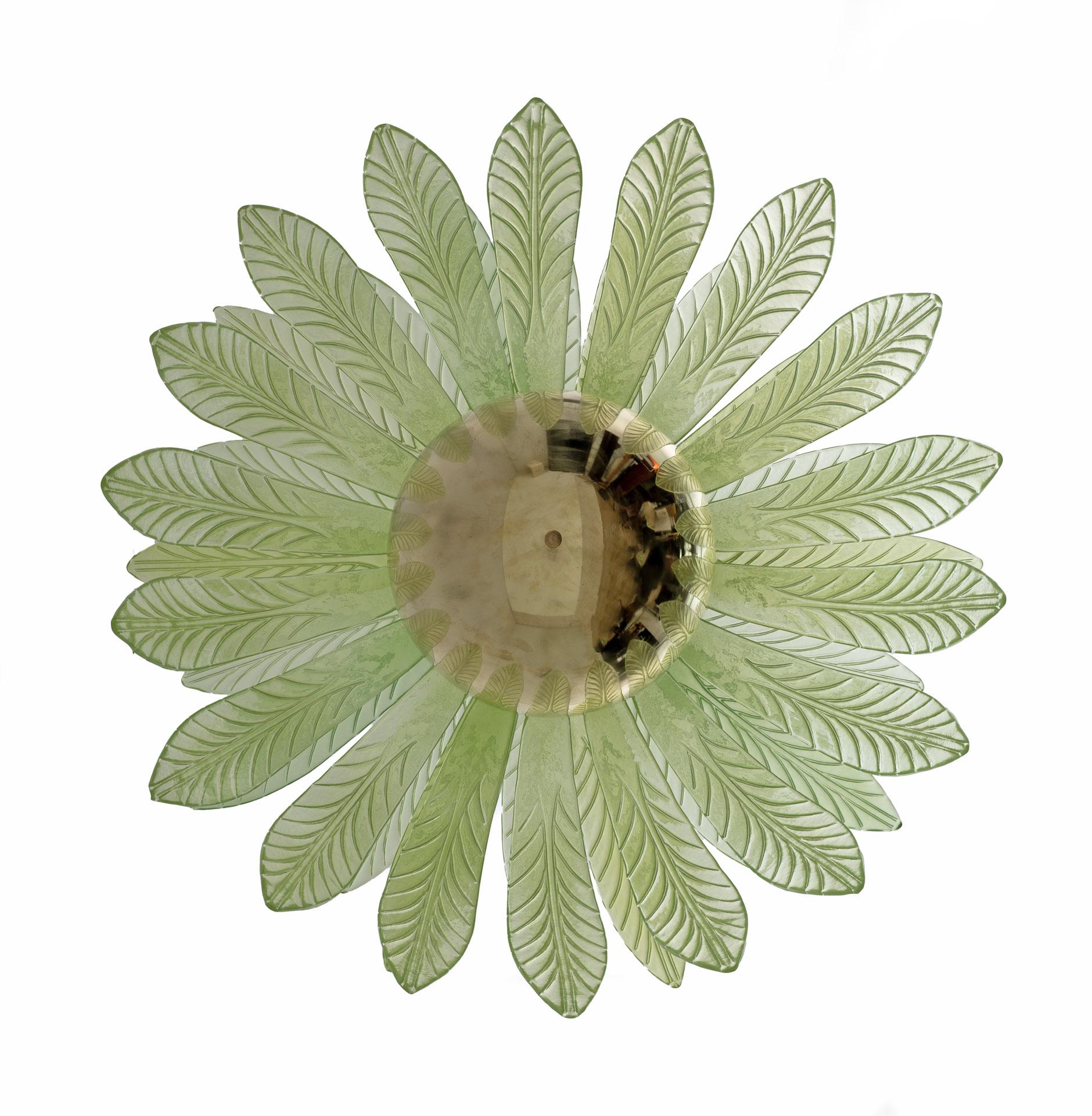 Mid-Century Modern Palm Leaves Big Chandelier Murano Glass and Brass, 1970s For Sale 2