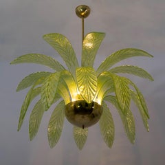Mid-Century Modern Palm Leaves Chandelier Murano Glass and Brass