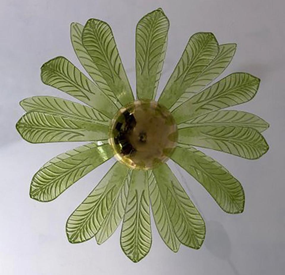 Mid-Century Modern Palm Leaves Chandelier Murano Glass and Brass, 1970s 1