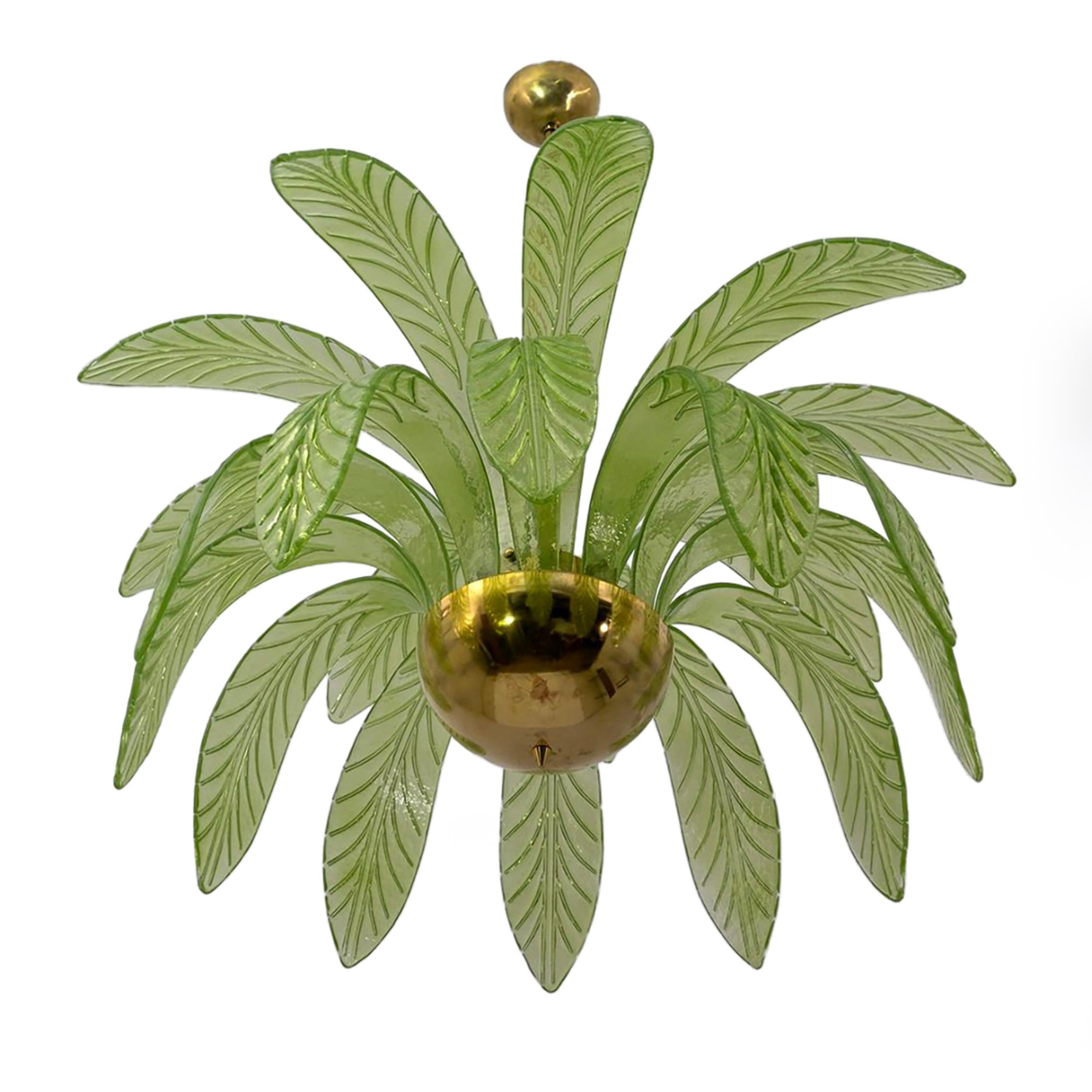 Mid-Century Modern Palm Leaves Chandelier Murano Glass and Brass, 1970s For Sale 4