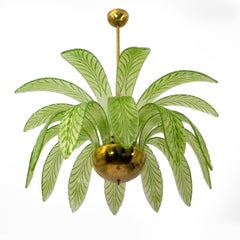Mid-Century Modern Palm Leaves Chandelier Murano Glass and Brass
