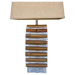Mid-Century Modern Palm Regency Lucite & Bamboo Table Lamp by Ritts Co.