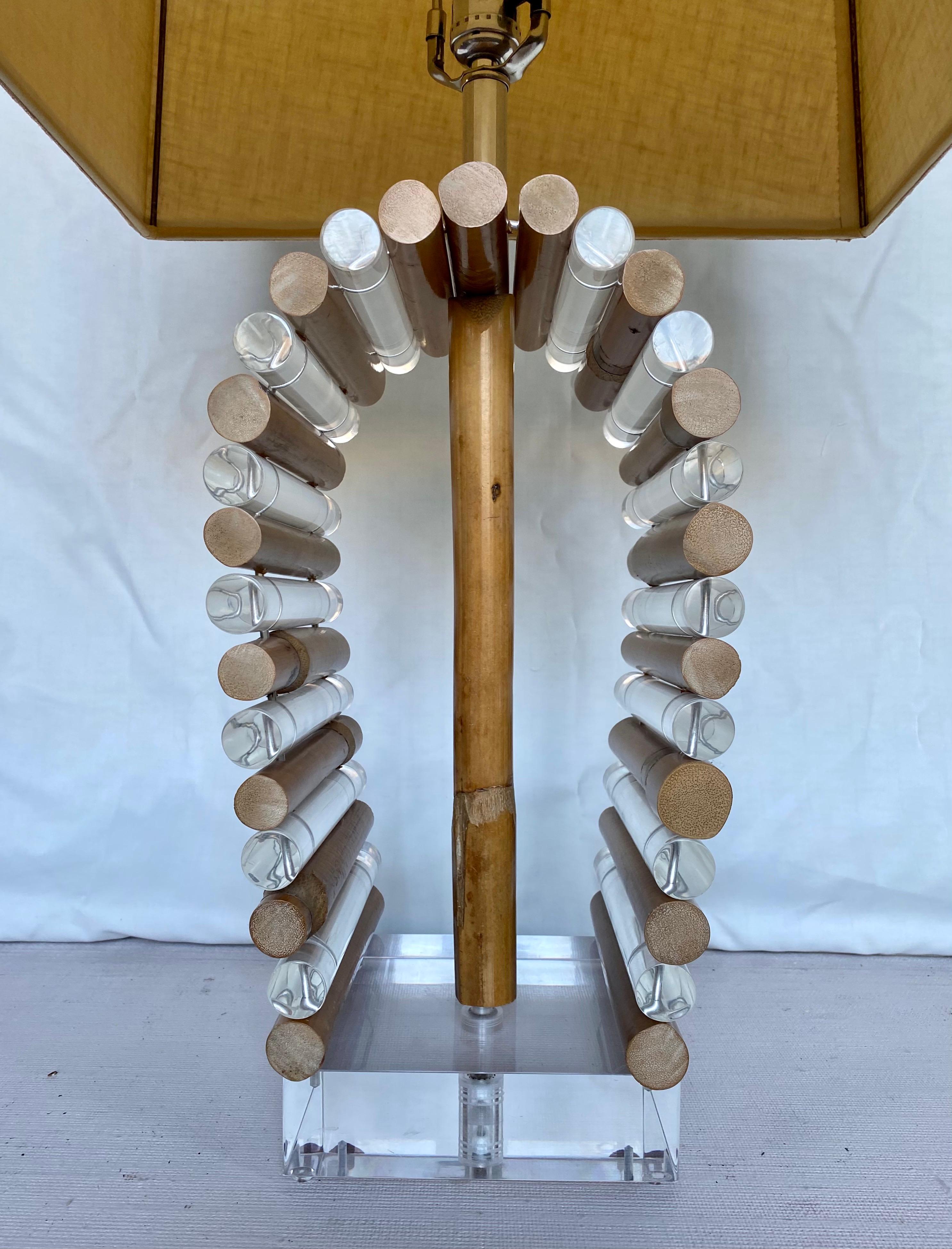 Mid-Century Modern Palm Regency Lucite & Bamboo Table Lamp by Ritts Co. For Sale 2