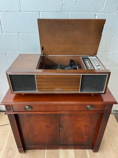 Mid-Century Modern Panasonic Stereo Console Record Player in Walnut Cabinet