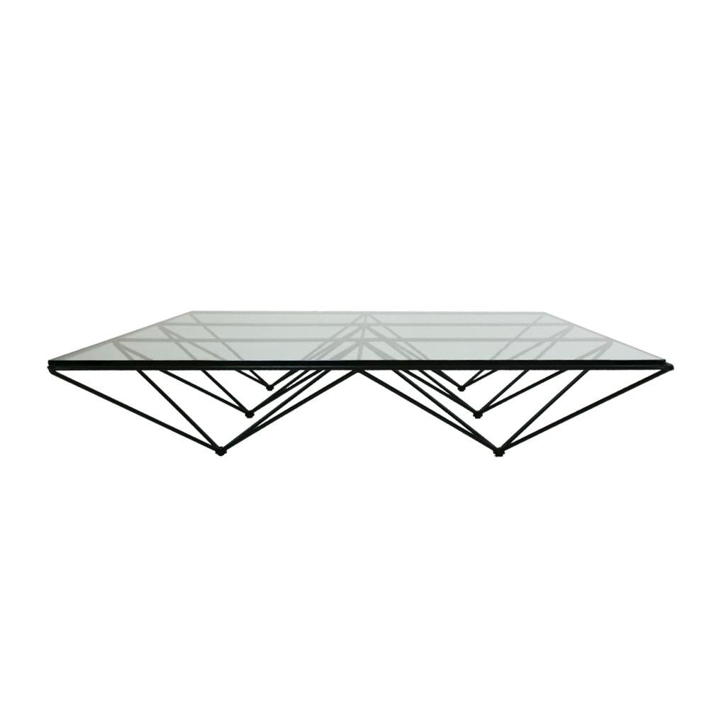 Lacquered Mid-Century Modern Paolo Piva Glass Top and Metal Base Italian Coffee Table For Sale