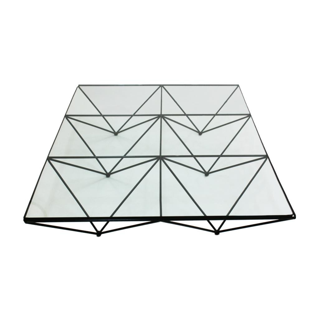 Mid-Century Modern Paolo Piva Glass Top and Metal Base Italian Coffee Table For Sale 1