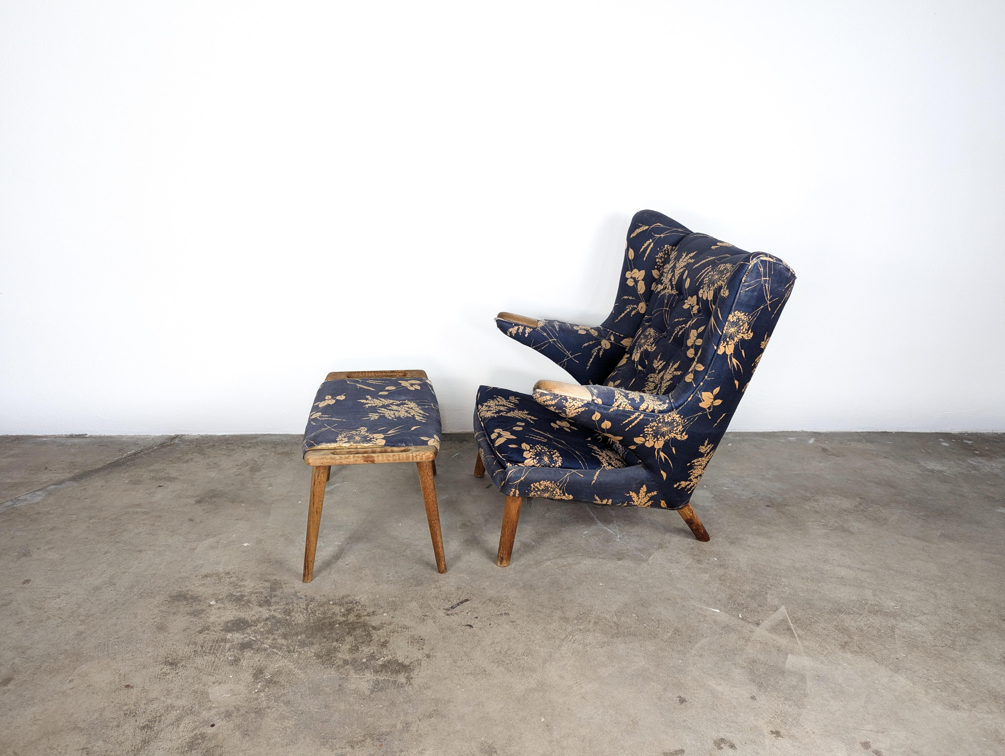 Mid-Century Modern Mid Century Modern Papa Bear Lounge Chair & Ottoman by Hans Wegner, c1950s
