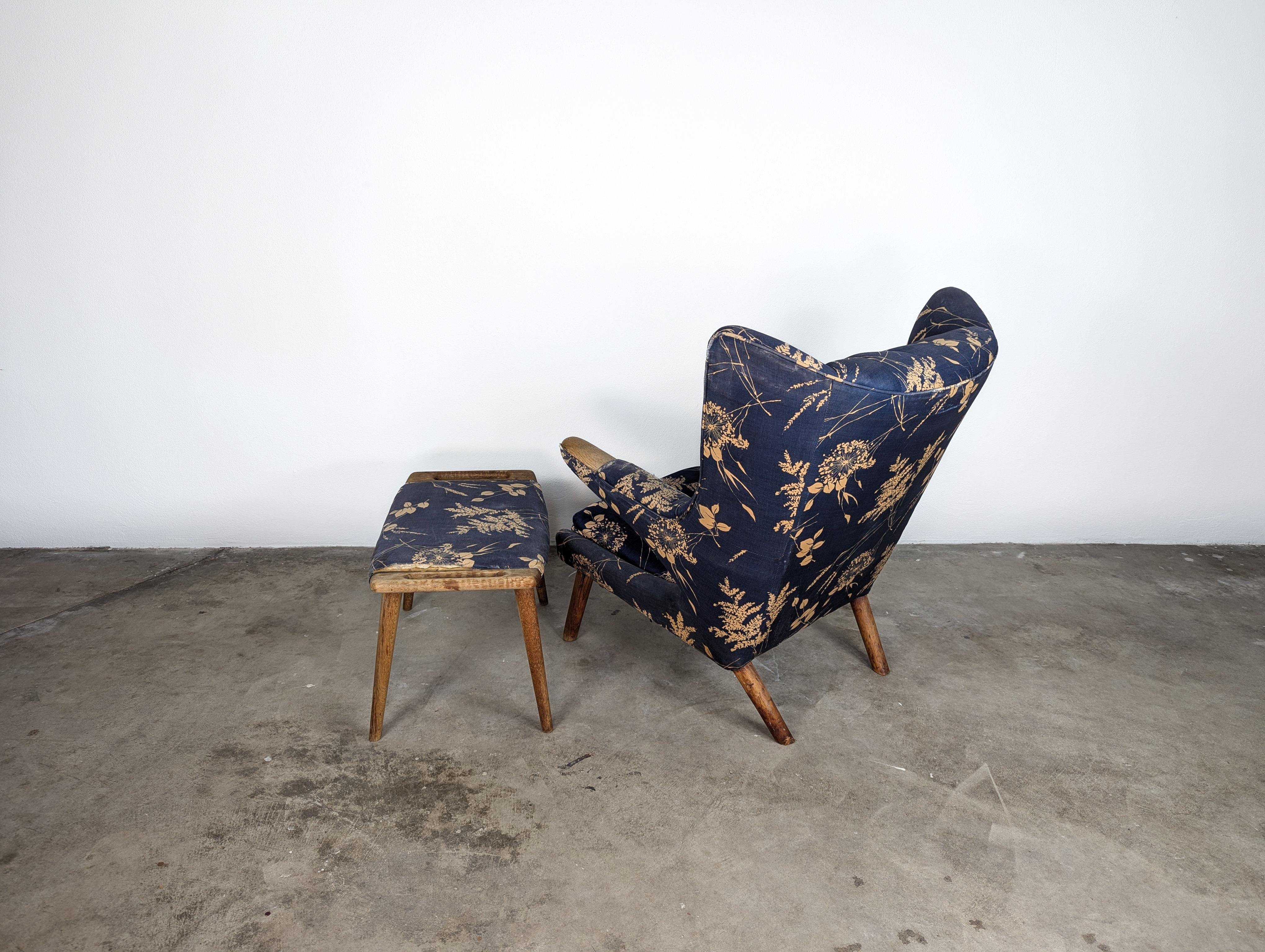 Danish Mid Century Modern Papa Bear Lounge Chair & Ottoman by Hans Wegner, c1950s