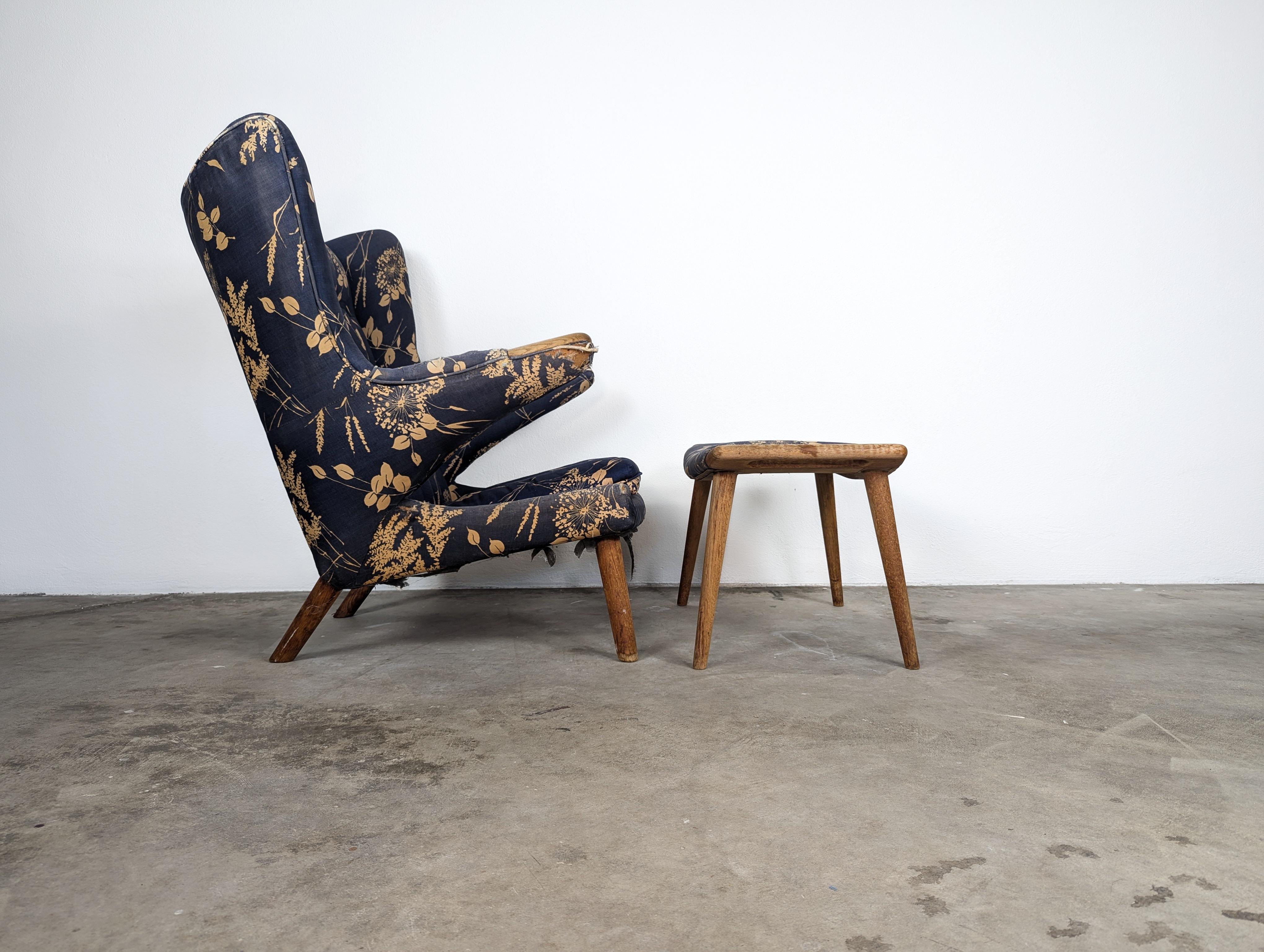 Mid Century Modern Papa Bear Lounge Chair & Ottoman by Hans Wegner, c1950s 2