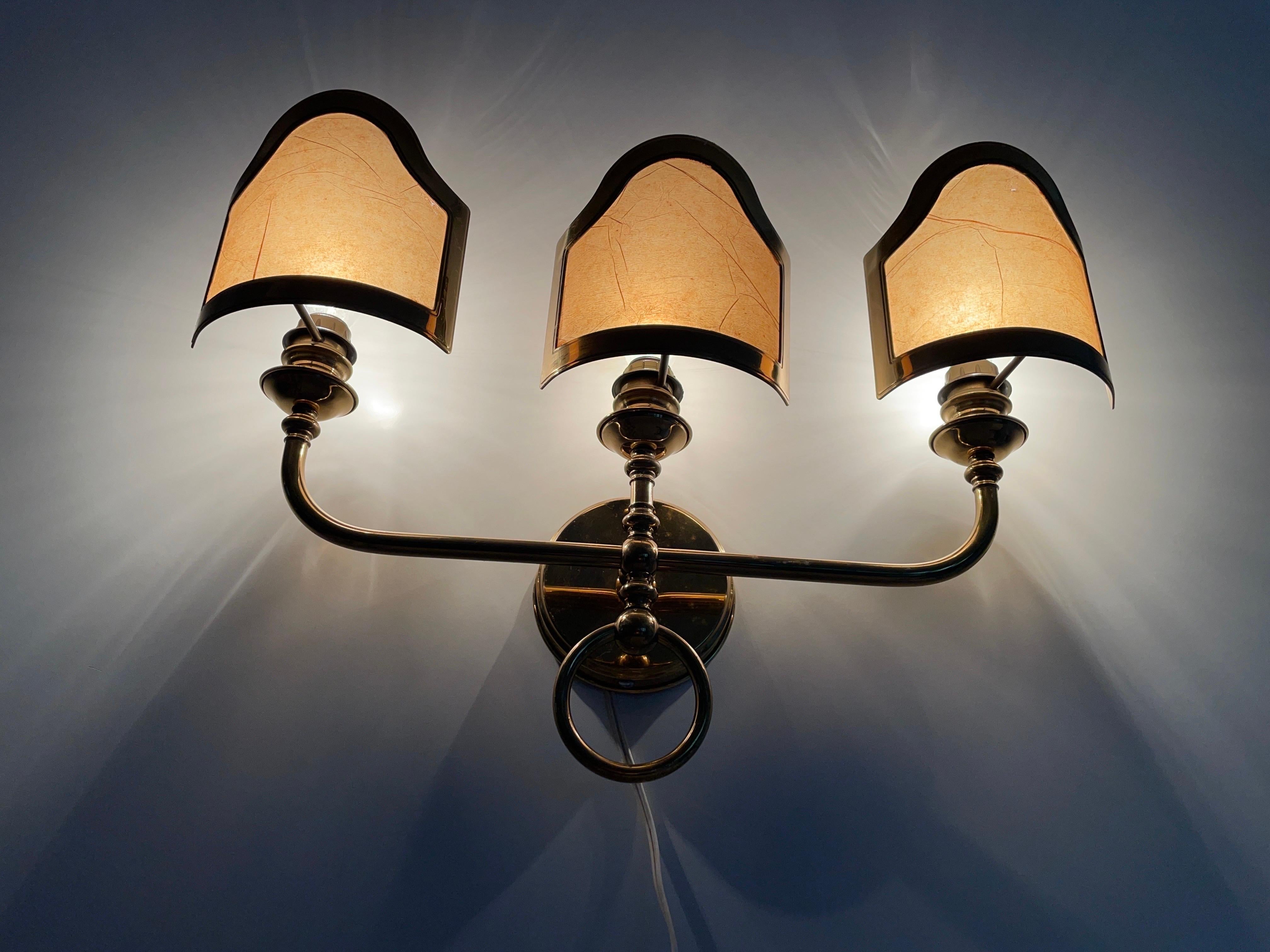 Mid-century Modern Paper and Brass 3-head Sconce, 1960s, Italy 6