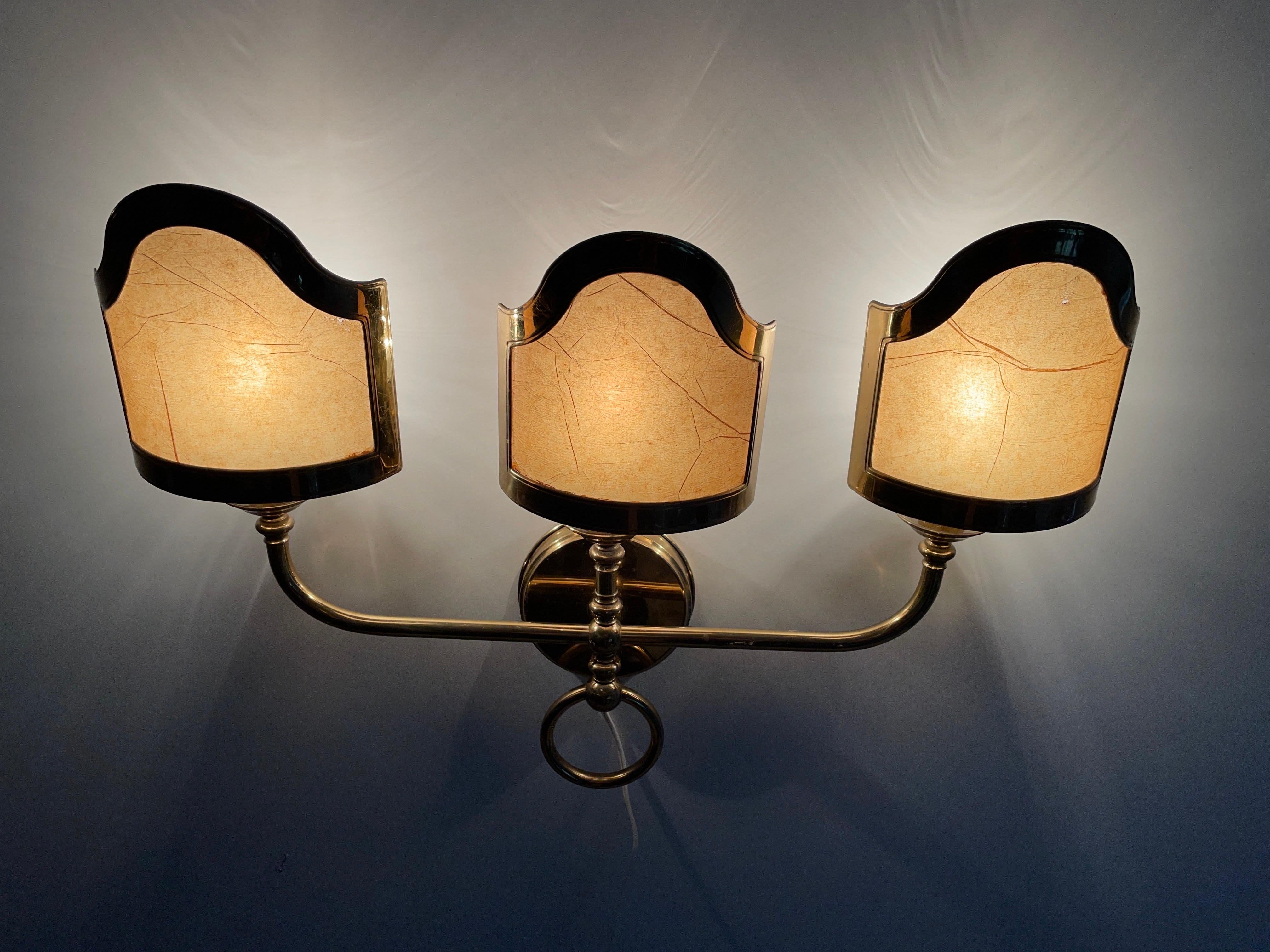 Mid-century Modern Paper and Brass 3-head Sconce, 1960s, Italy 7