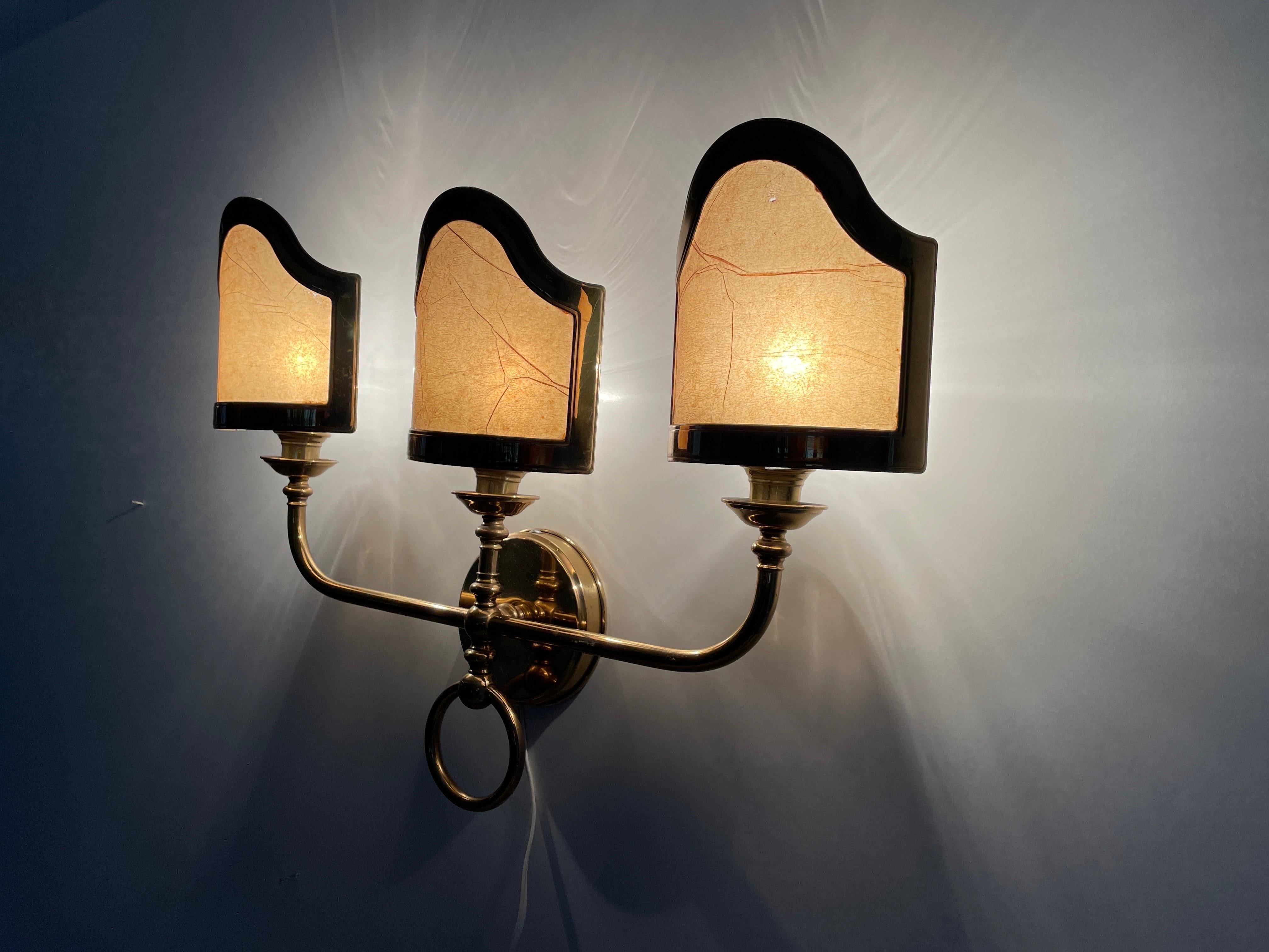 Mid-century Modern Paper and Brass 3-head Sconce, 1960s, Italy 8